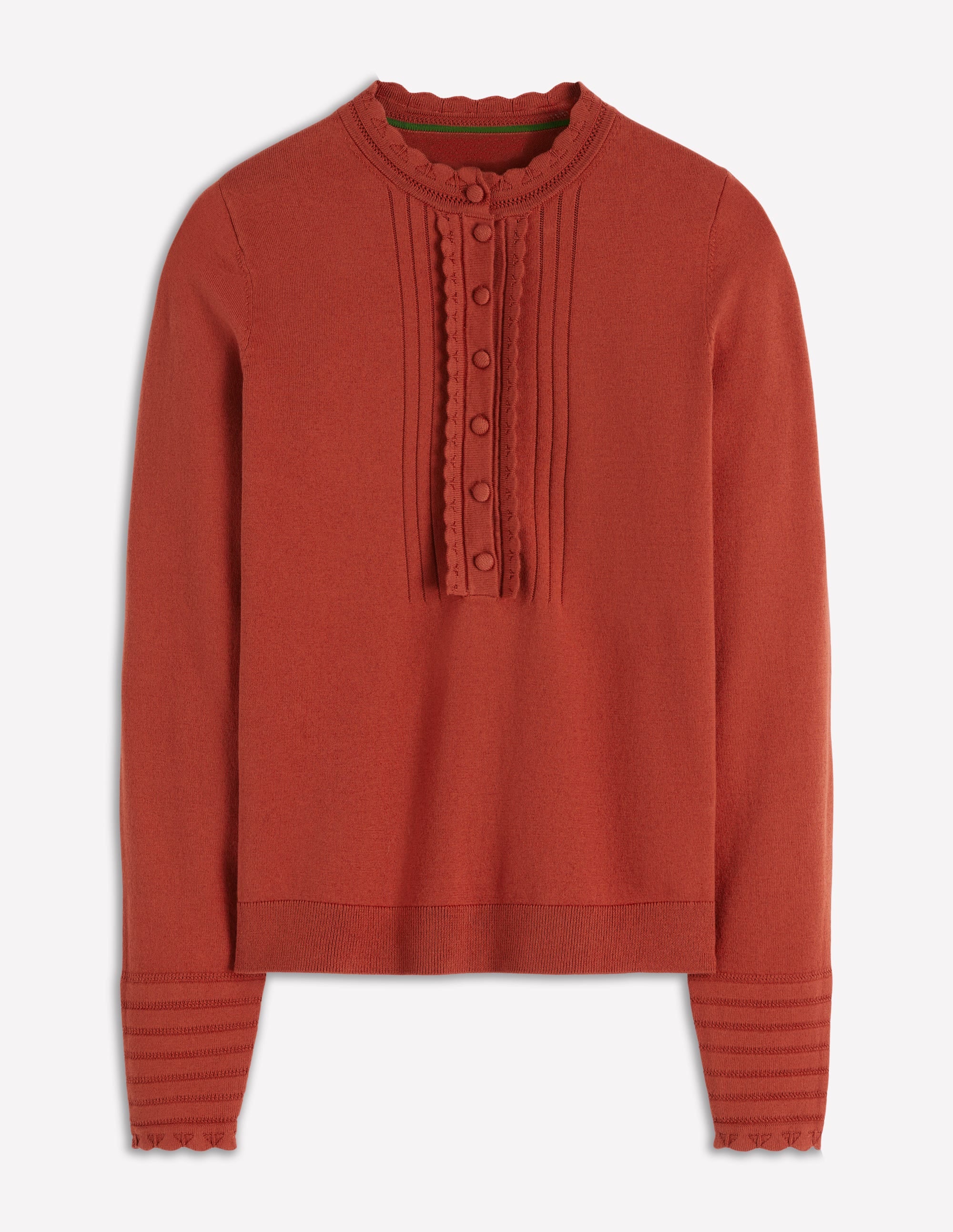 Angela Cotton Scallop Jumper-Roasted Chestnut Brown - Image 6