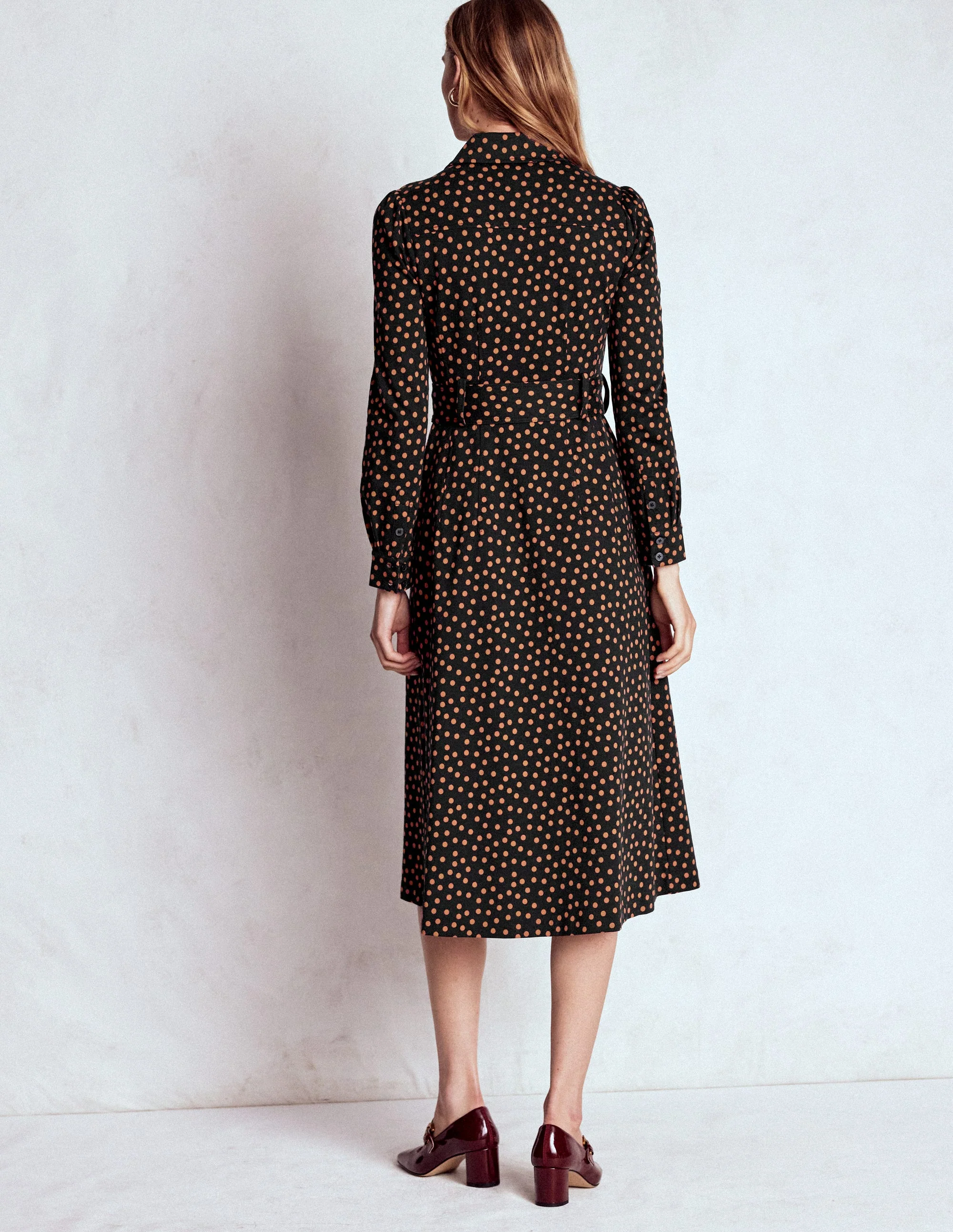 Anita Long Sleeve Shirt Dress-Black, Painted Dot - Image 3