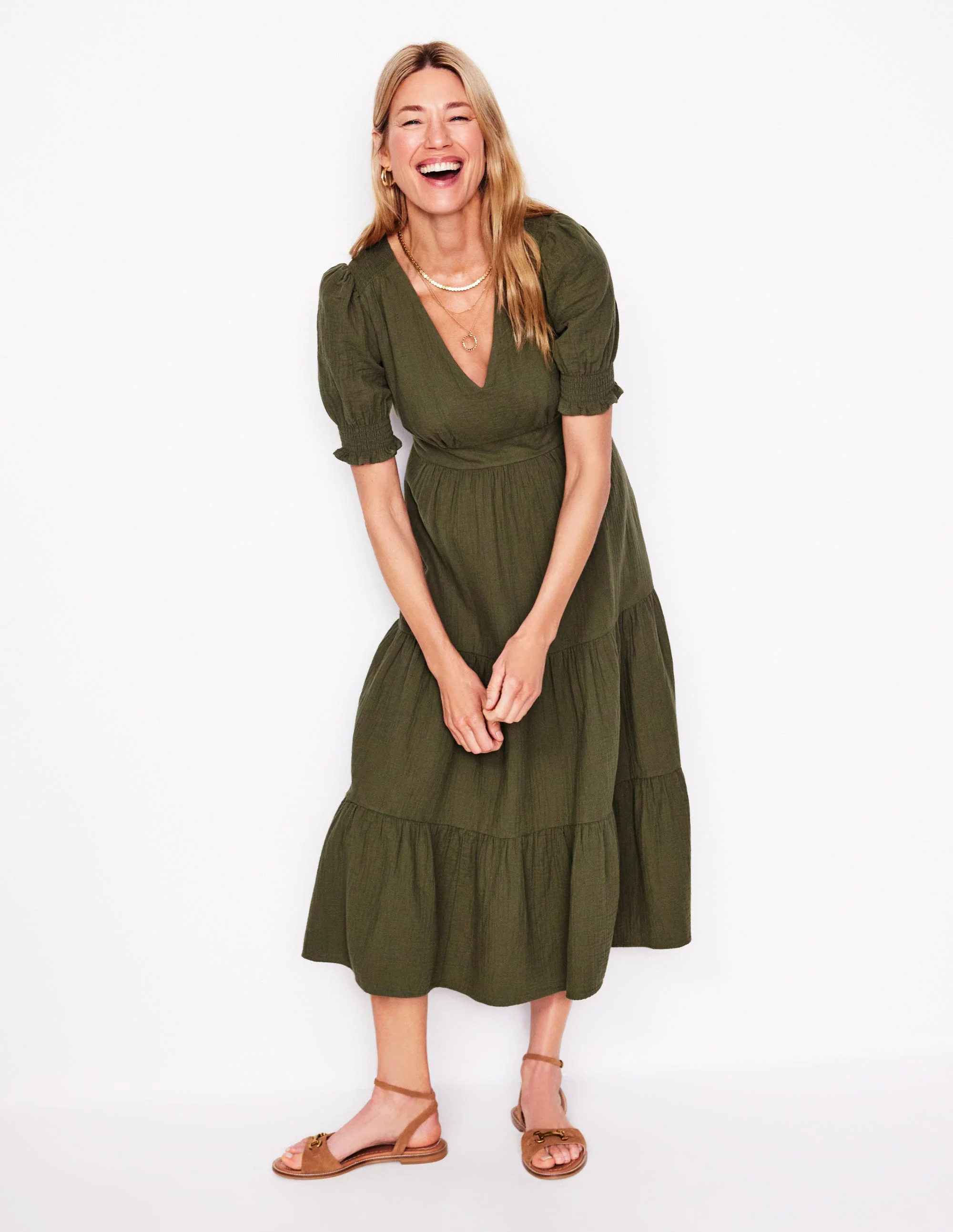 Anna Double Cloth Midi Dress-Woodland Green - Image 5