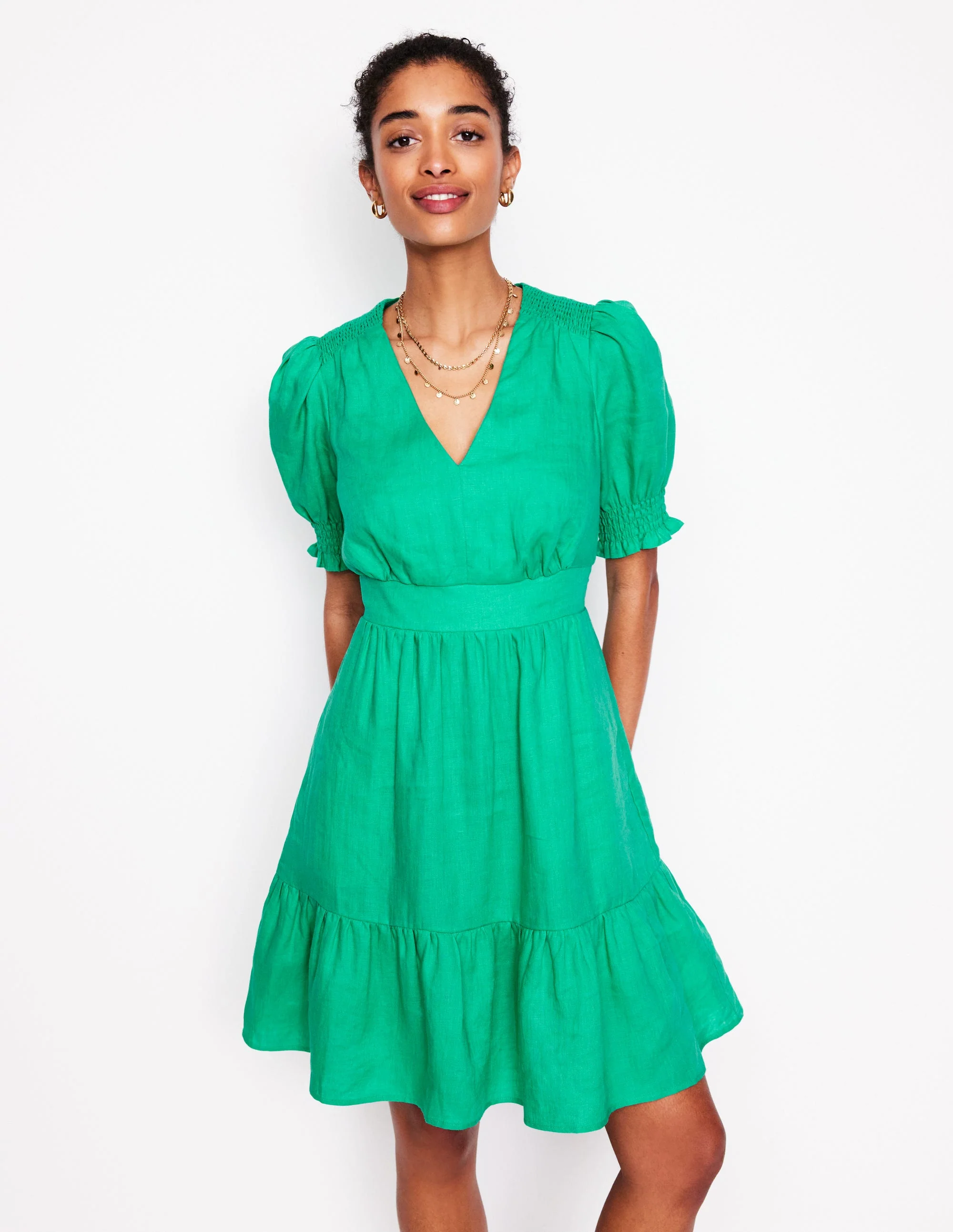 Anna Linen Short Dress-Aquamarine Blue