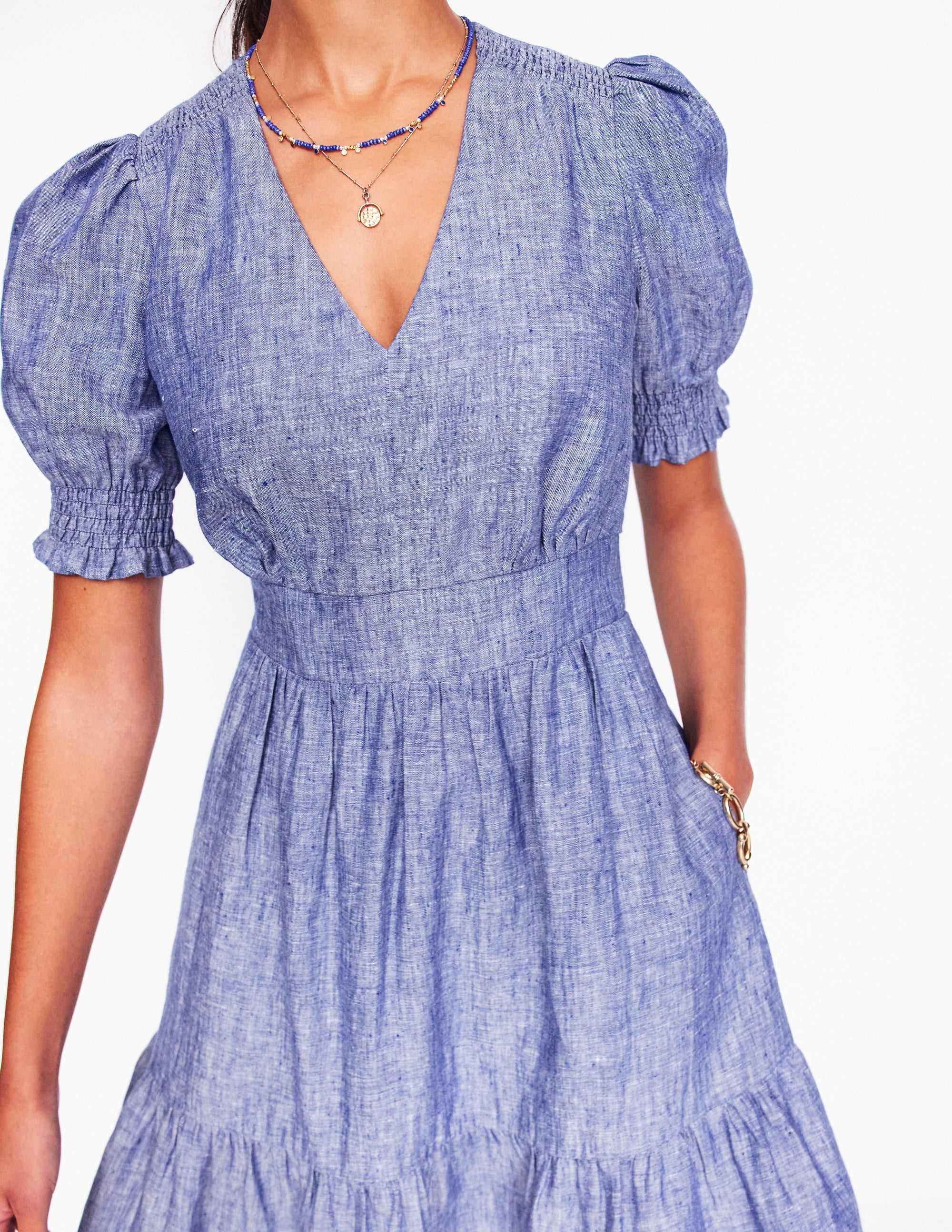 Anna Linen Short Dress-Authentic Blue Chambray - Image 2