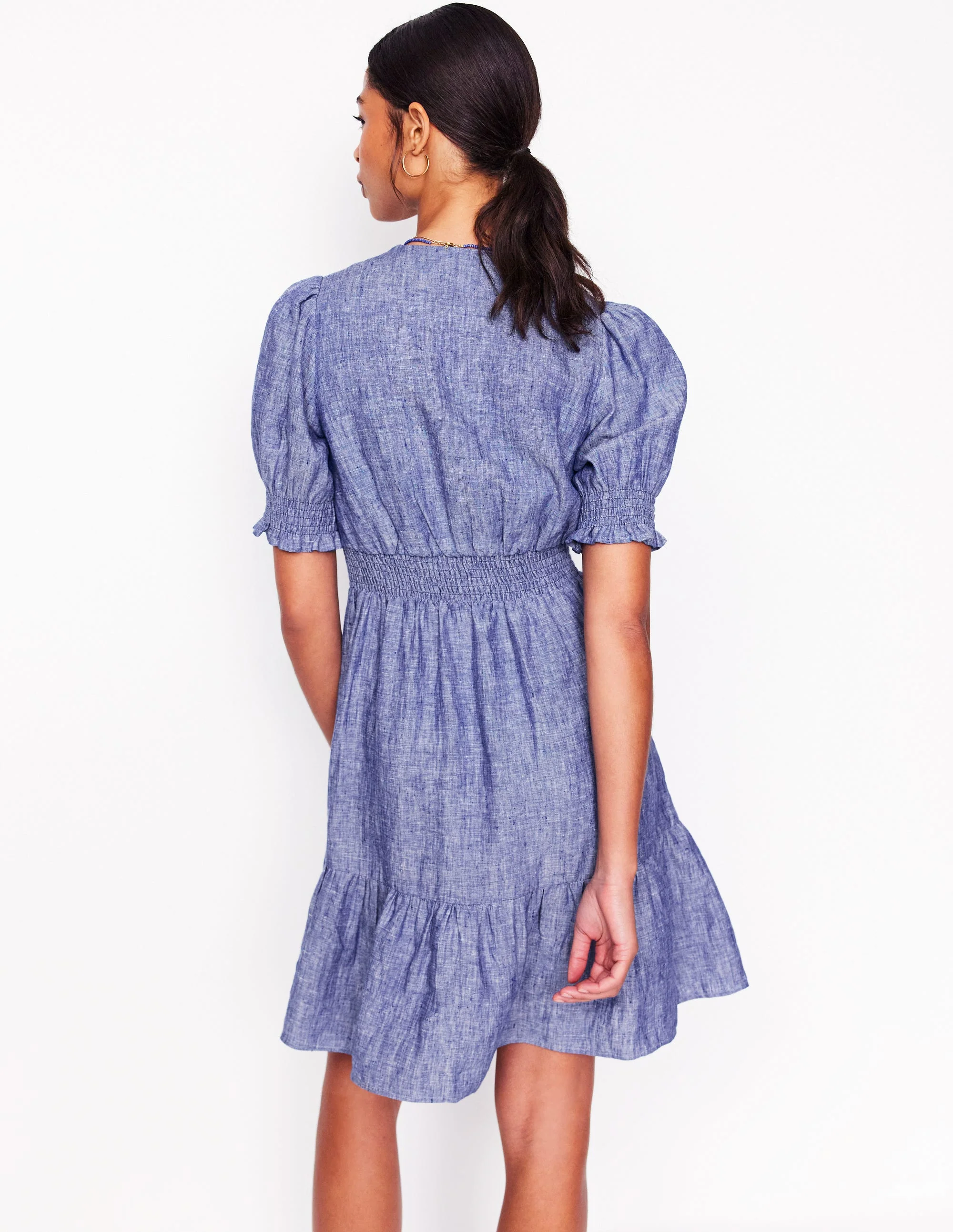 Anna Linen Short Dress-Authentic Blue Chambray - Image 3