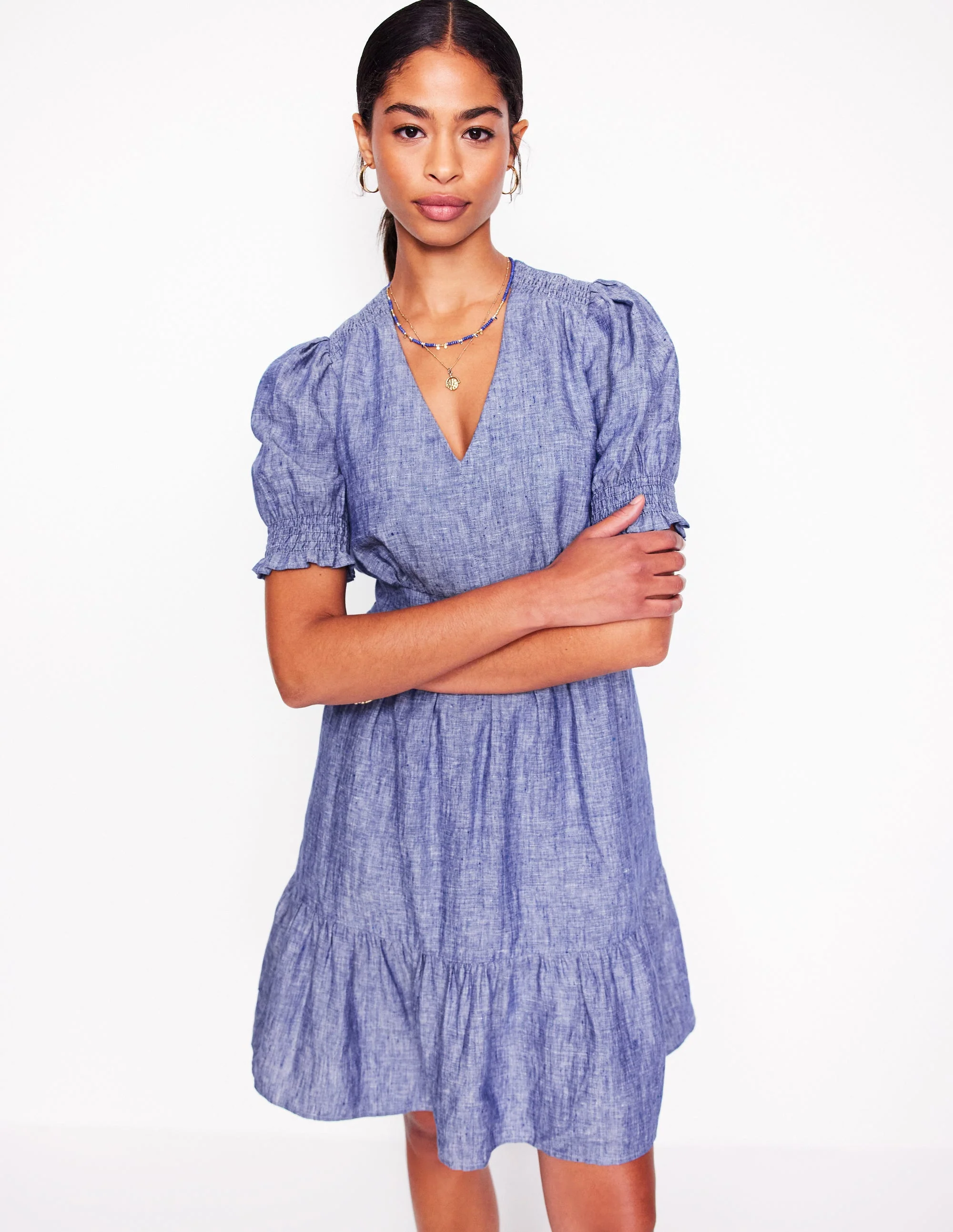 Anna Linen Short Dress-Authentic Blue Chambray - Image 4