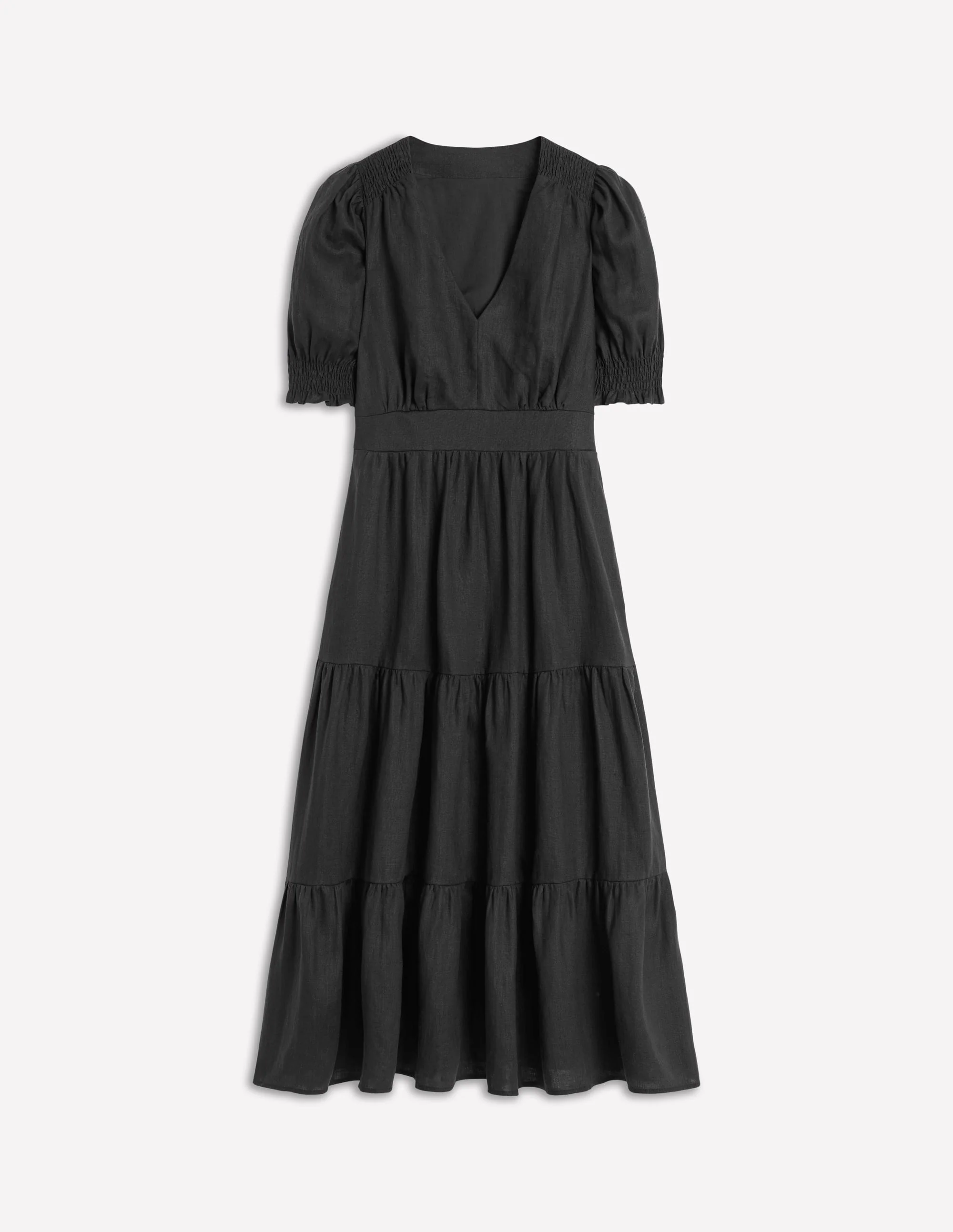 Anna Linen Tiered Midi Dress-Black - Image 6