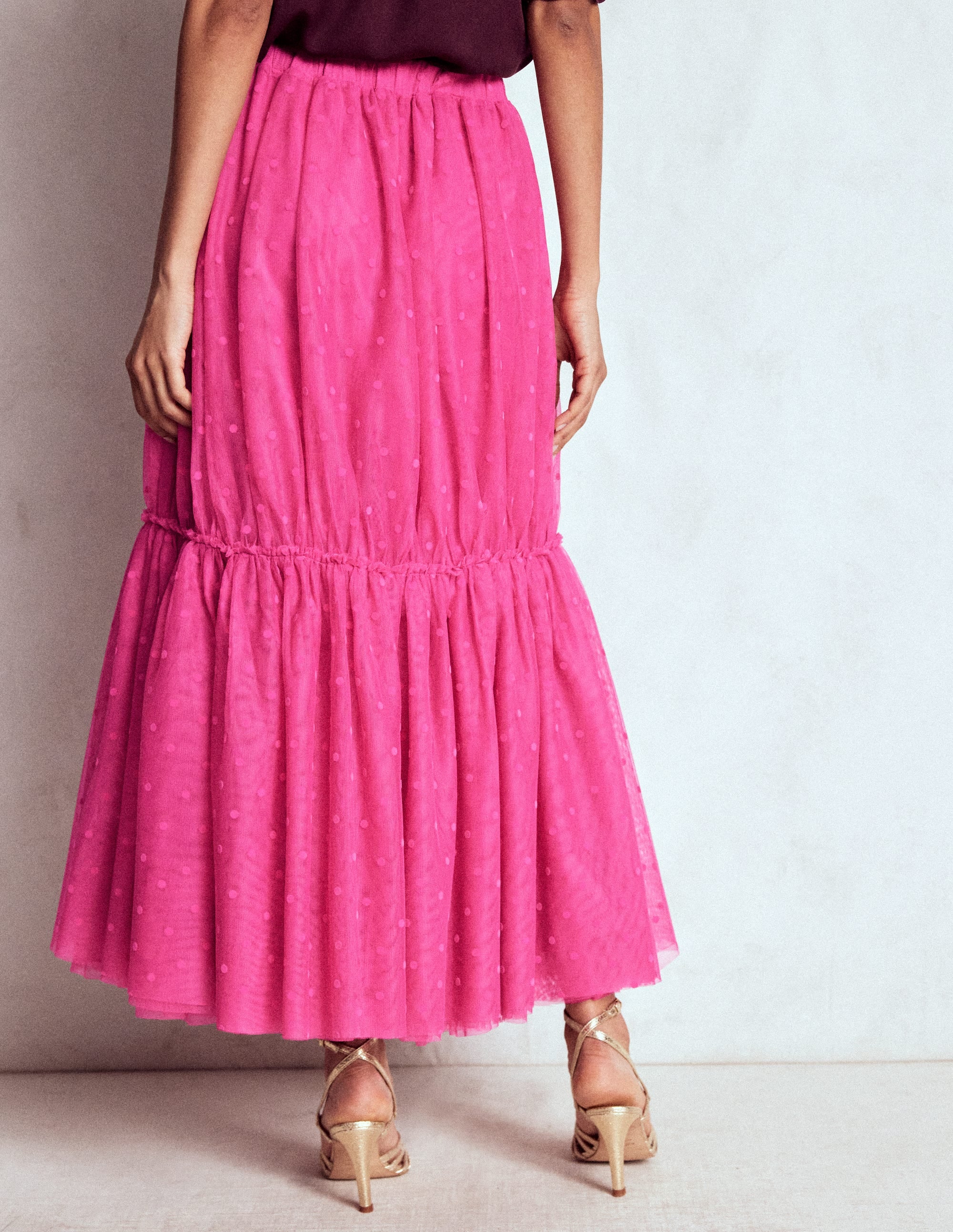 Anna Tulle Midi Skirt-Pink Flocked Spot - Image 3