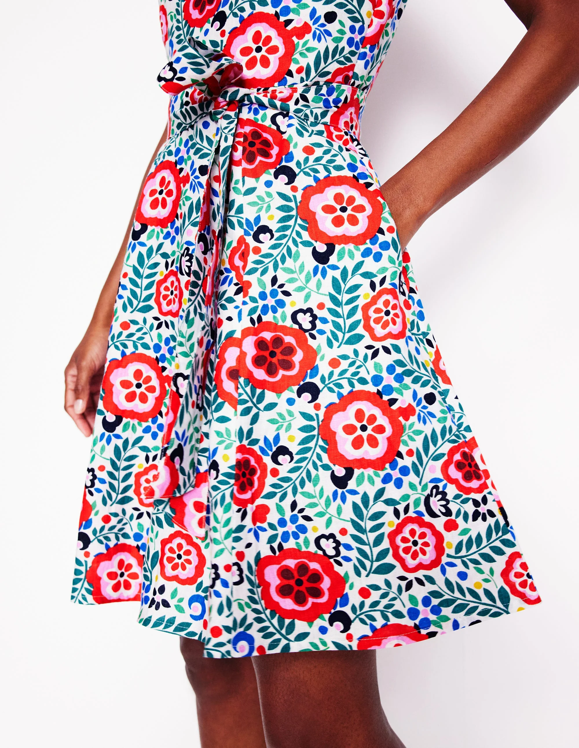 Anya Sleeveless Linen Dress-Multi, Foliage Scatter - Image 4