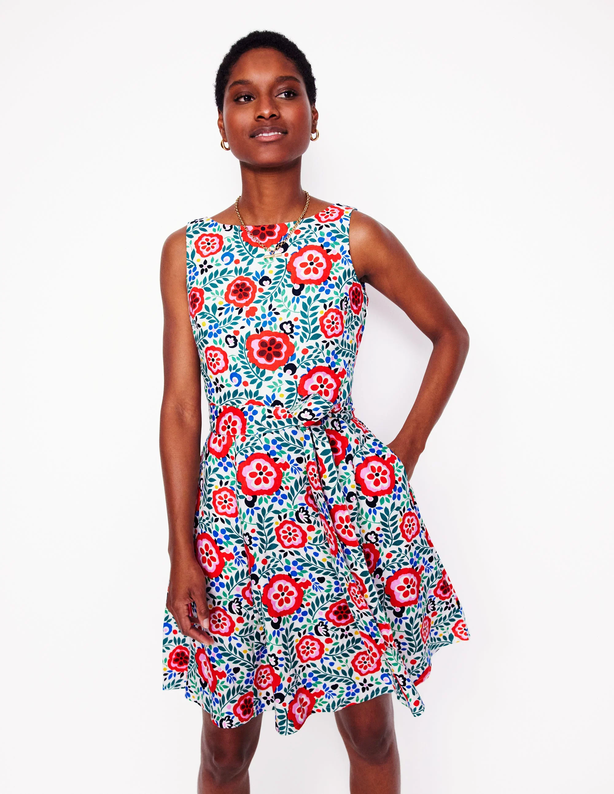 Anya Sleeveless Linen Dress-Multi, Foliage Scatter - Image 5
