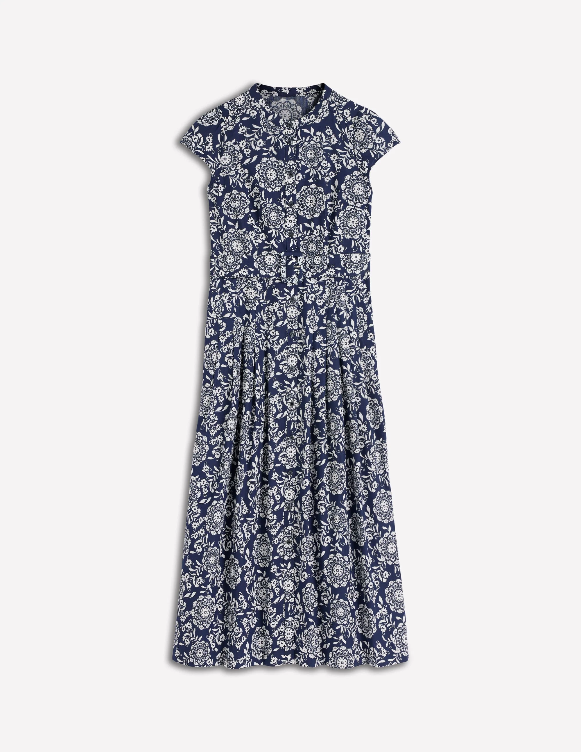 Arabella Cotton Maxi Dress-Navy, Decorative Blossom - Image 6