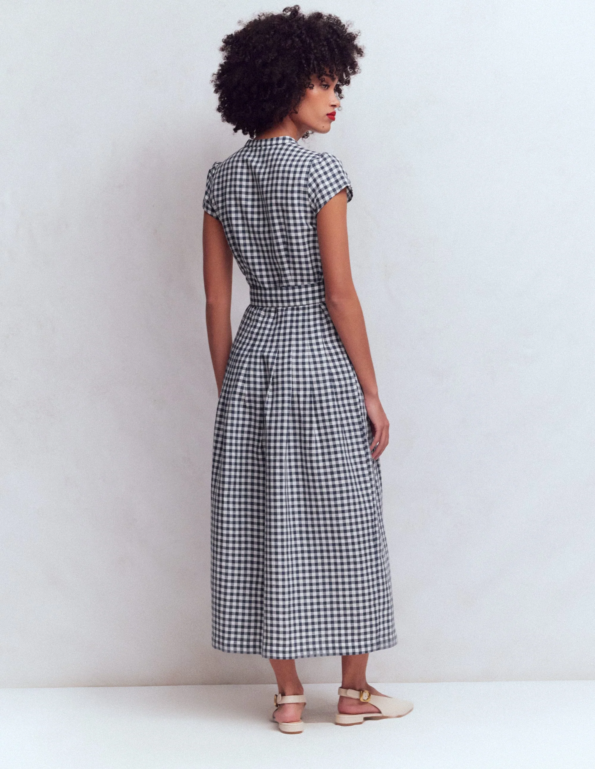 Arabella Linen Blend Dress-Blue Gingham - Image 3