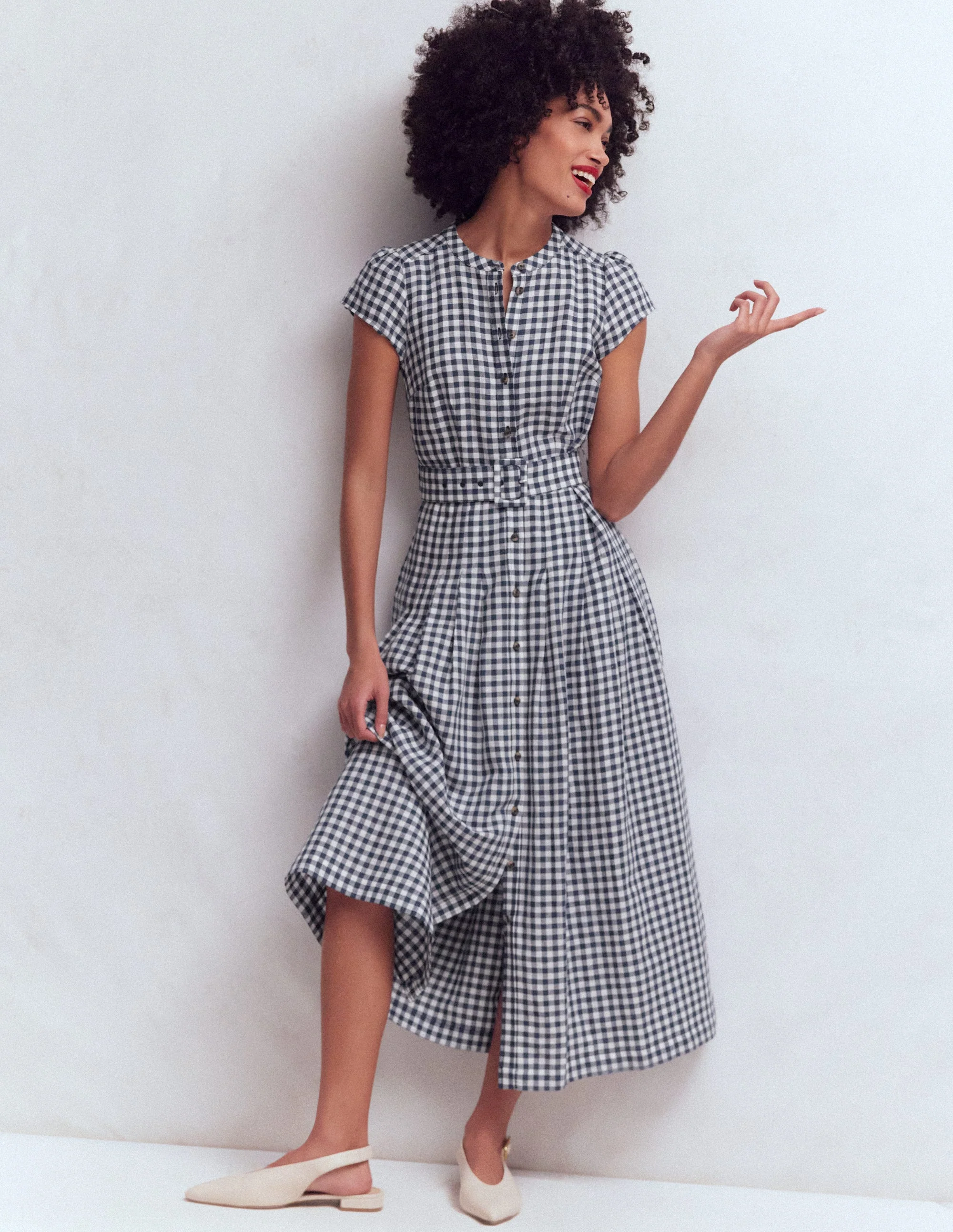 Arabella Linen Blend Dress-Blue Gingham - Image 4