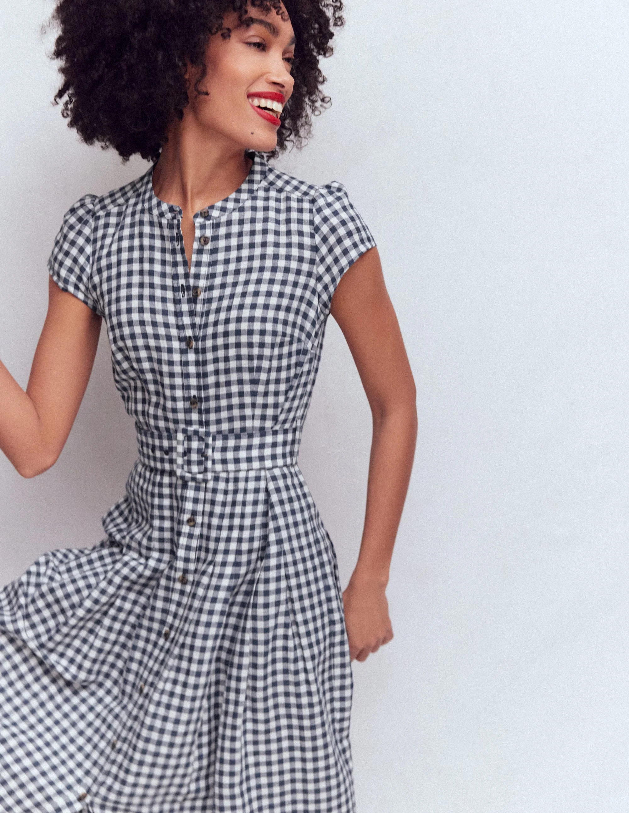 Arabella Linen Blend Dress-Blue Gingham - Image 5