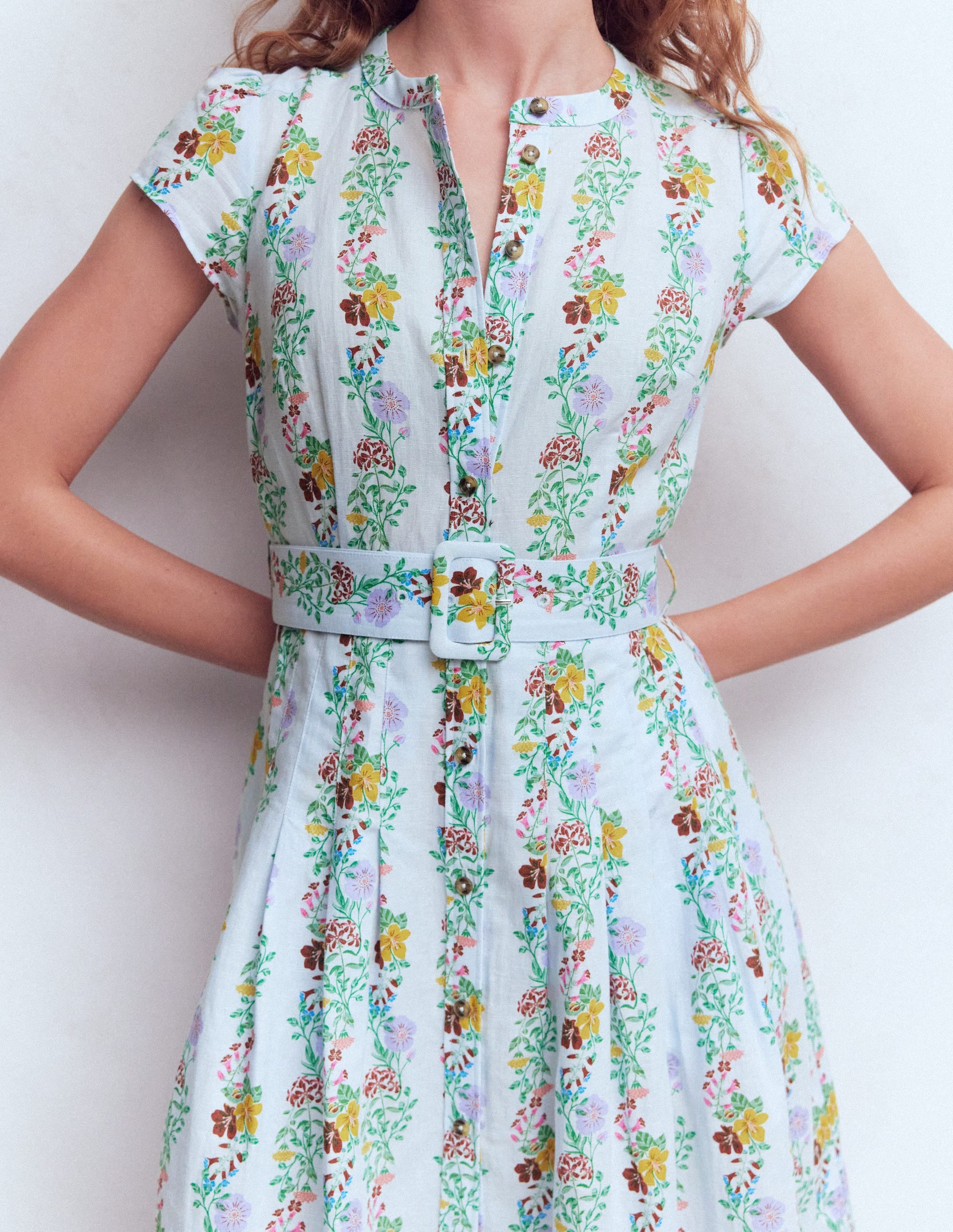 Arabella Linen Blend Dress-Ice Cube Blue, Blossom Trail - Image 4