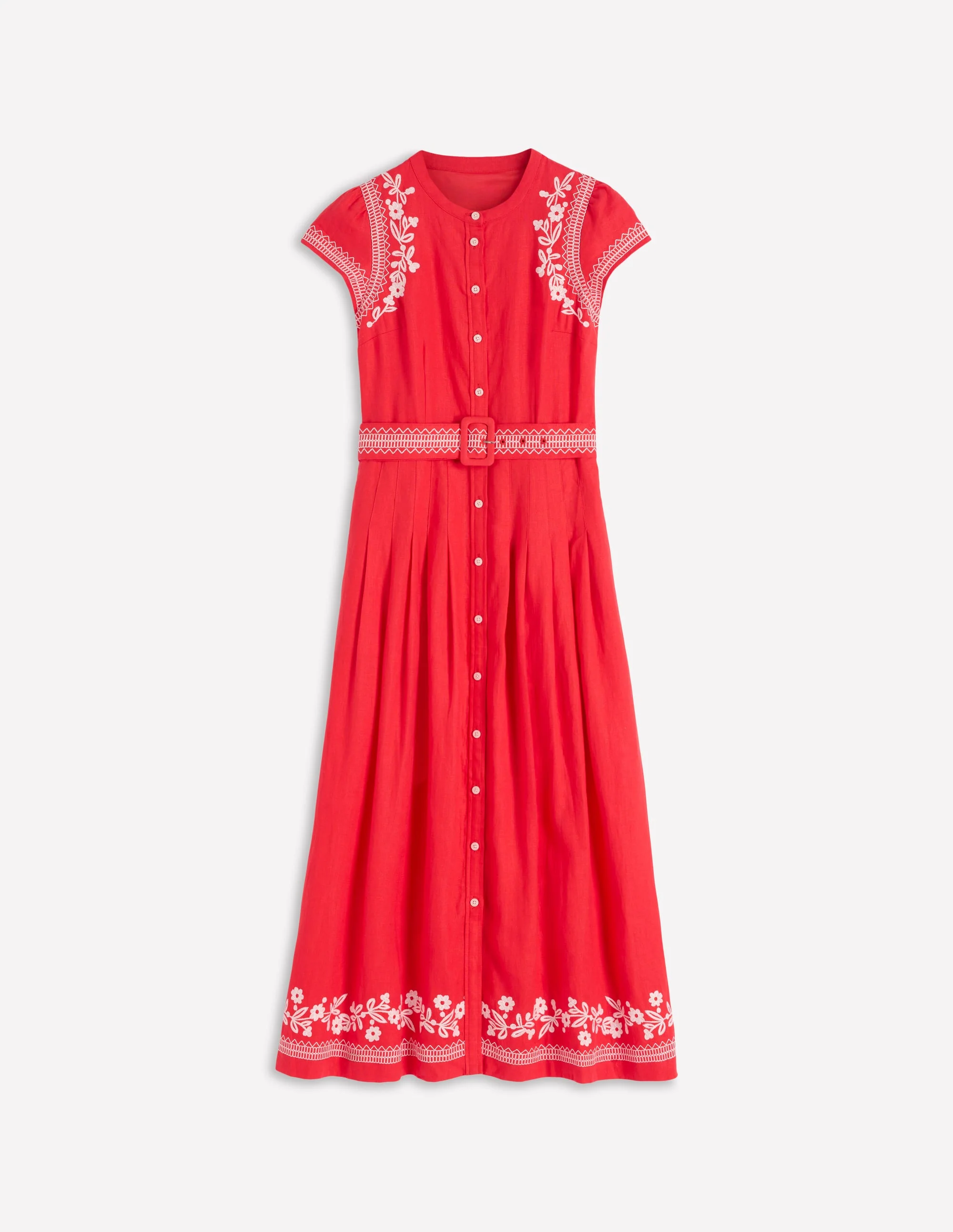 Arabella Linen Blend Dress-Red Embroidery - Image 5
