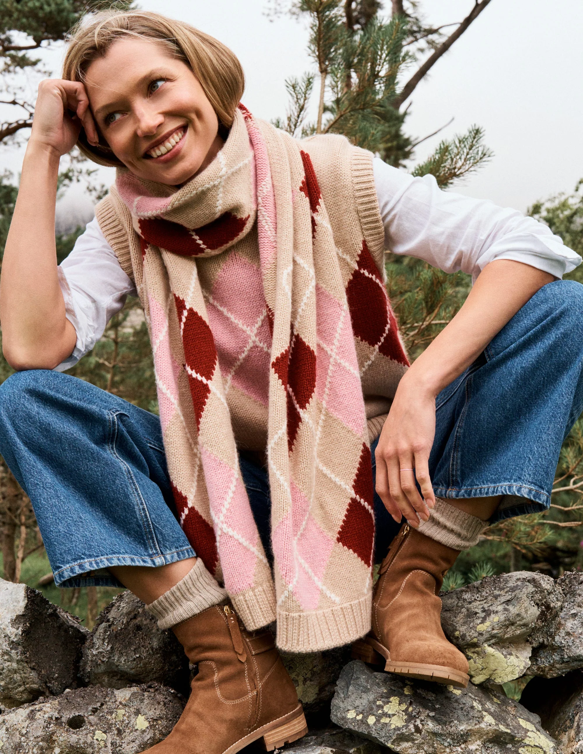 Argyle Scarf-Burgundy - Image 2