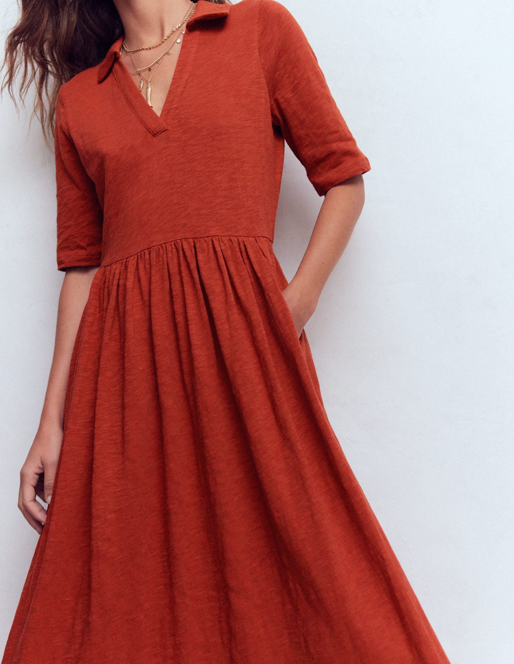 Aria Collared Jersey Dress-Burnt Orange - Image 2