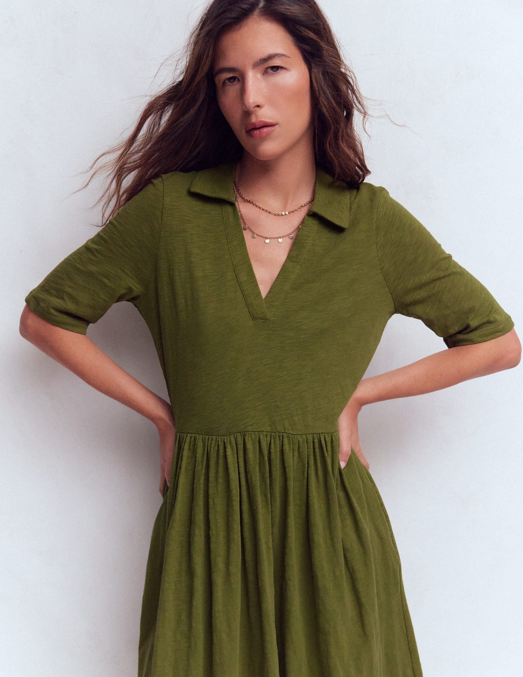 Aria Collared Jersey Dress-Promenade Green - Image 3