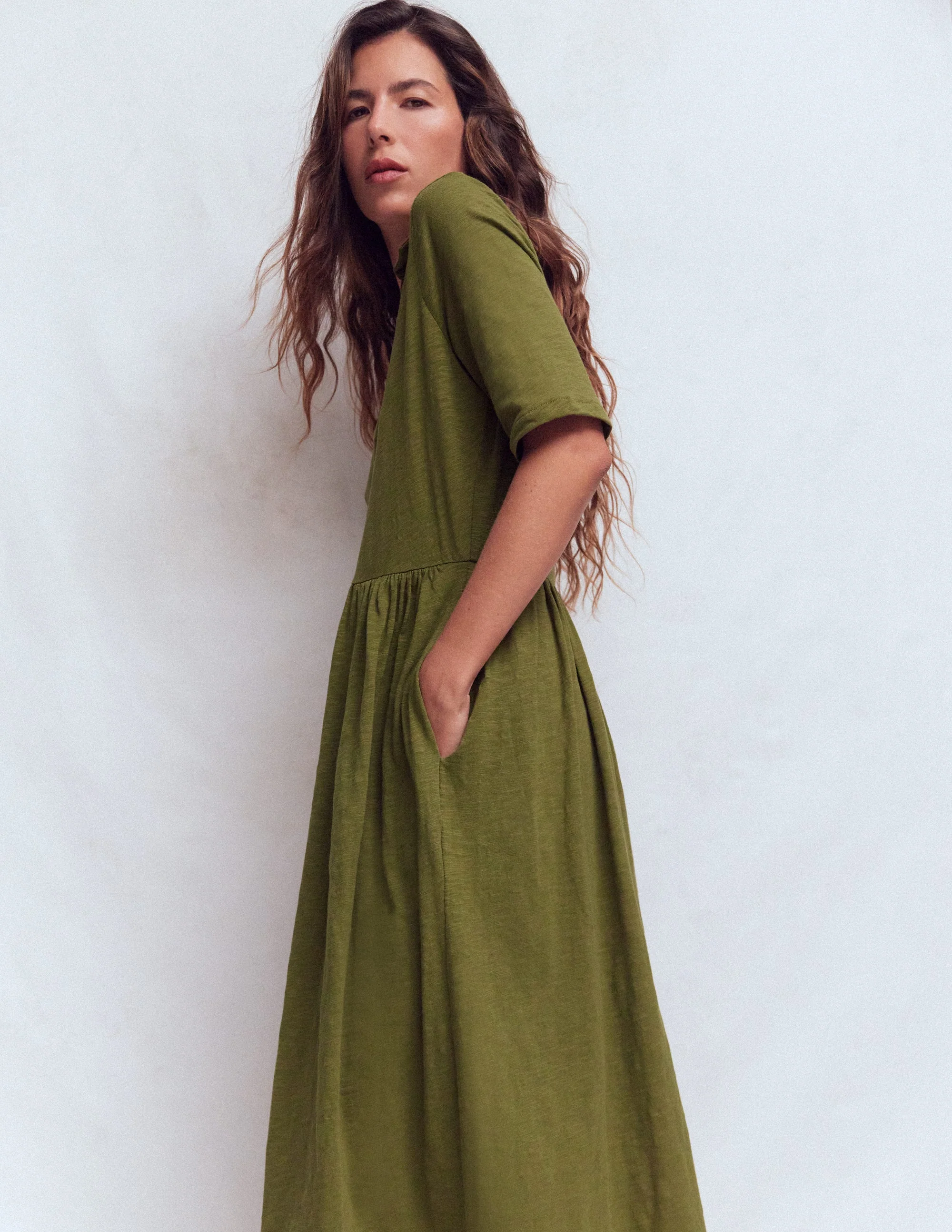 Aria Collared Jersey Dress-Promenade Green - Image 6