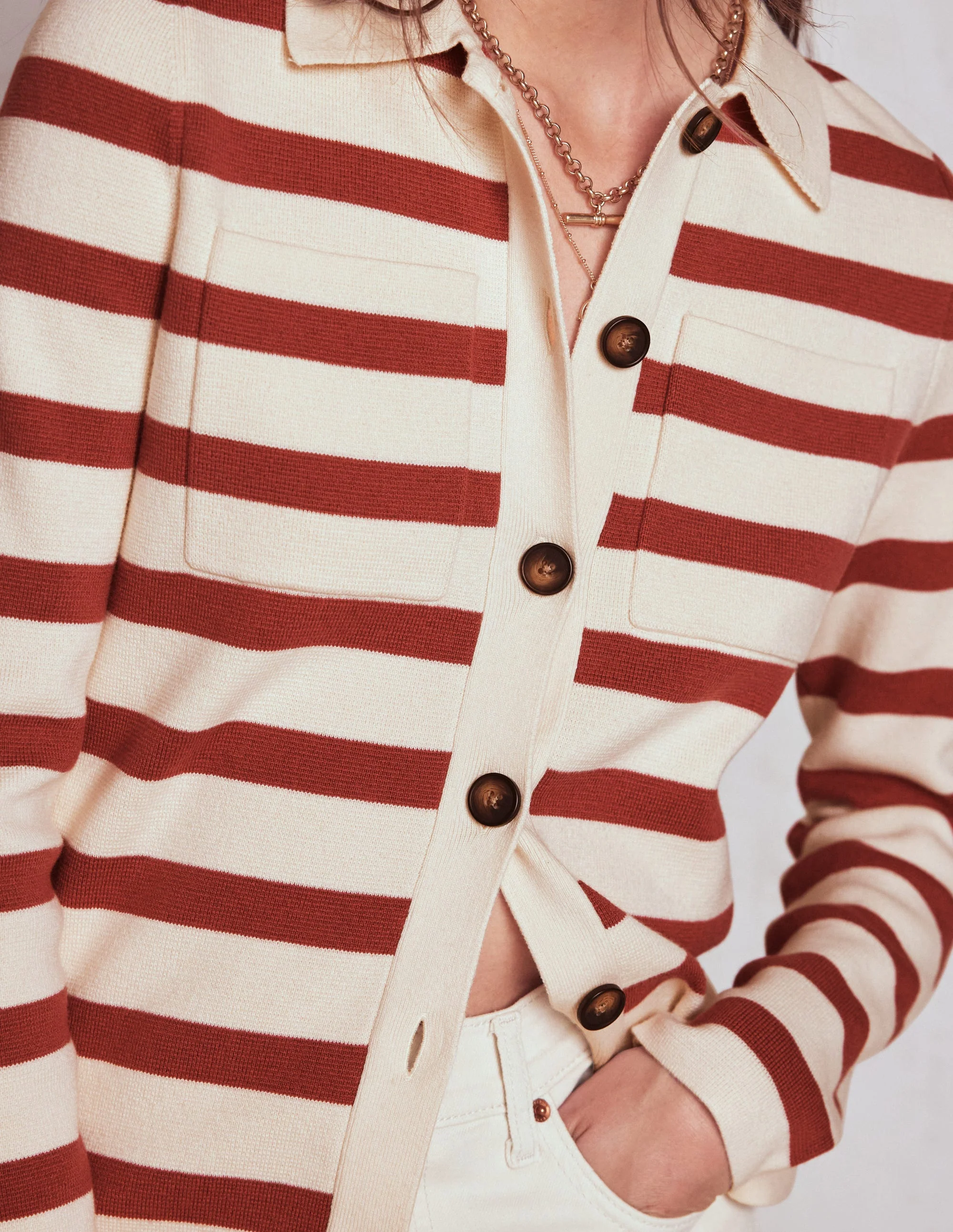Astrid Knitted Shirt-Warm Ivory, Terracotta - Image 4