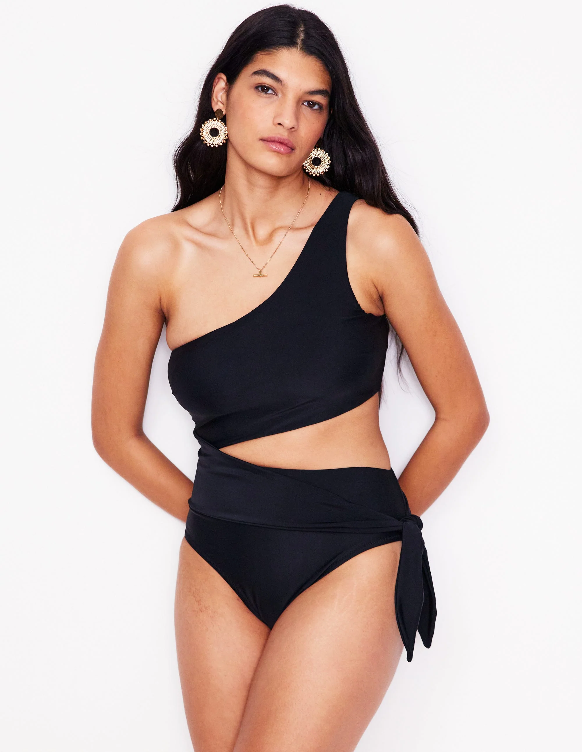 Asym Cut Tie Swimsuit-Black - Image 5
