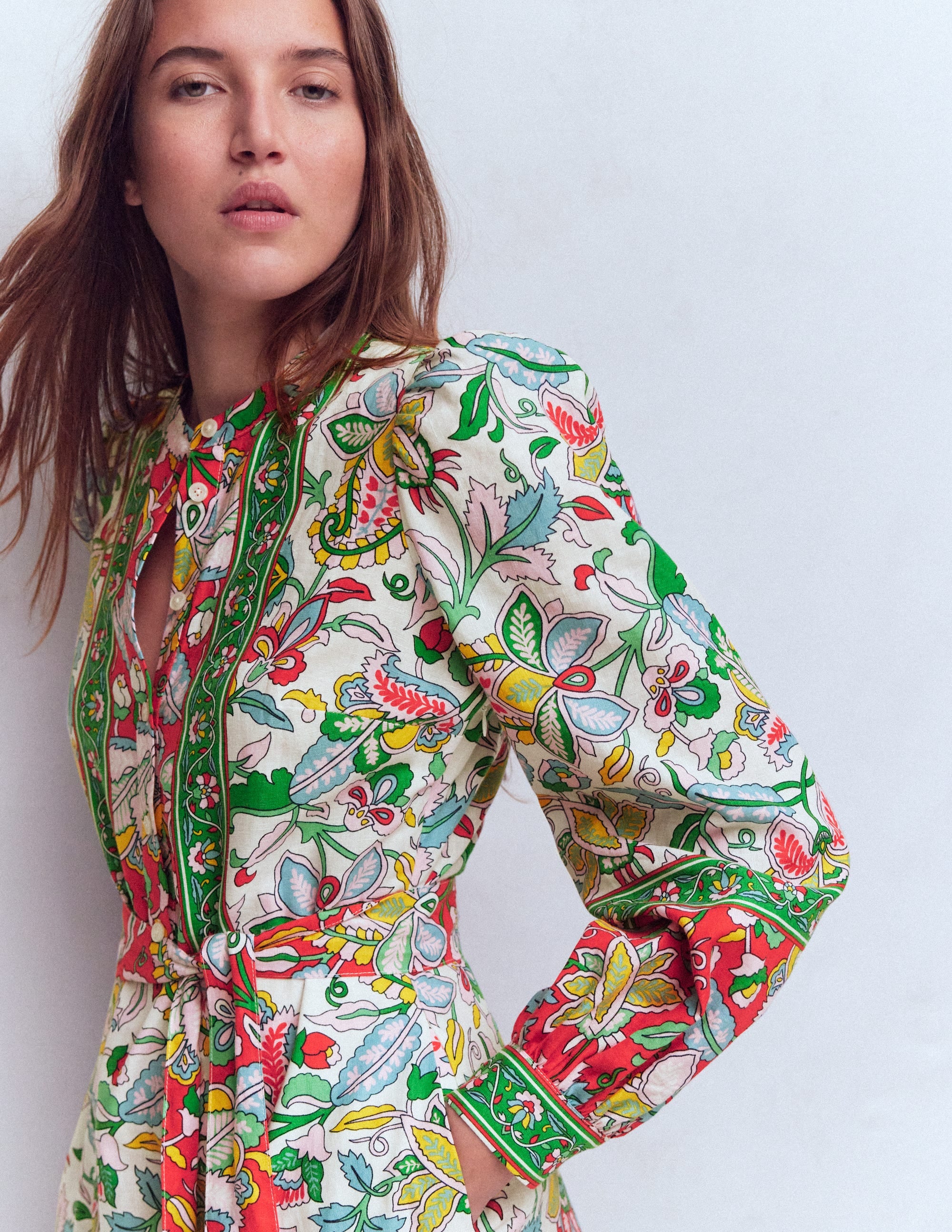 Ava Linen Blend Midi Dress-Multi, Botanical Trail - Image 2
