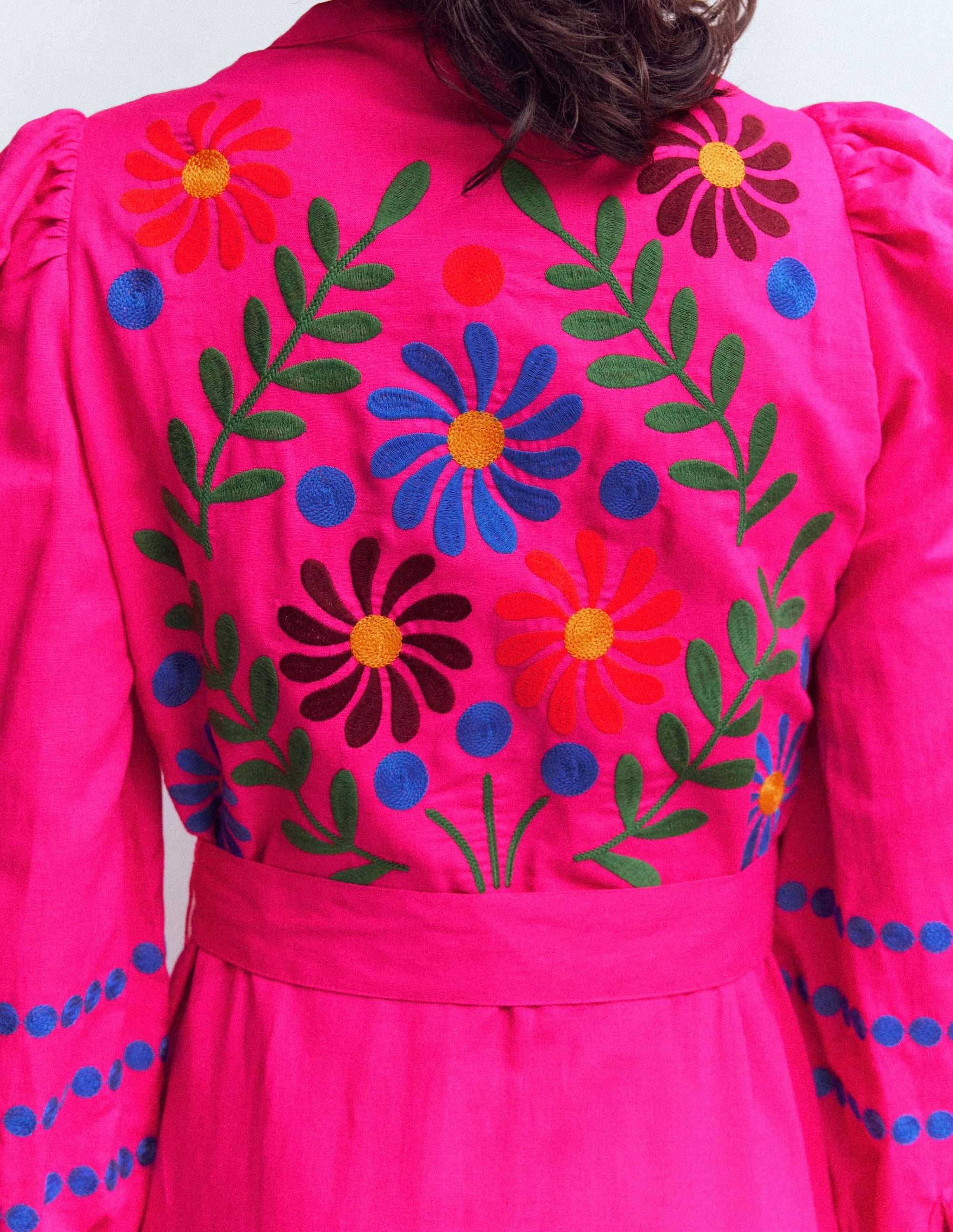 Ava Linen Blend Midi Dress-Multi Embroidery - Image 3