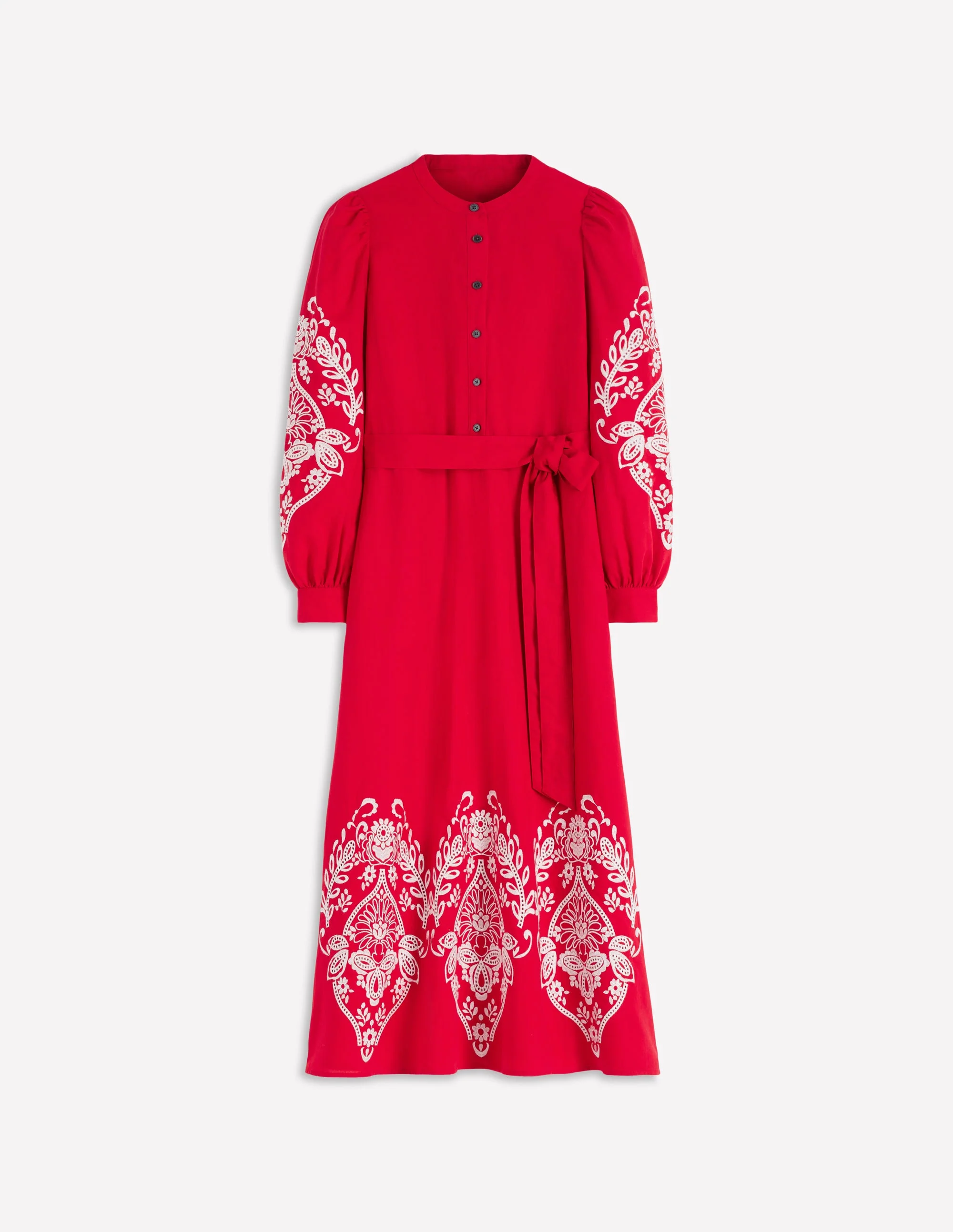 Ava Linen Blend Midi Dress-Red Embroidery - Image 5