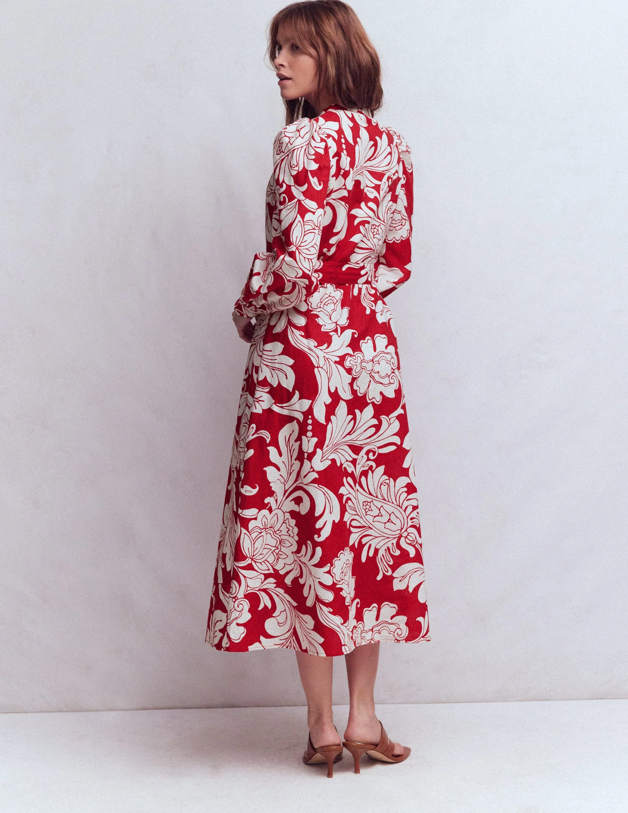 Ava Linen Blend Midi Dress-Salsa, Botanical Flourish - Image 4