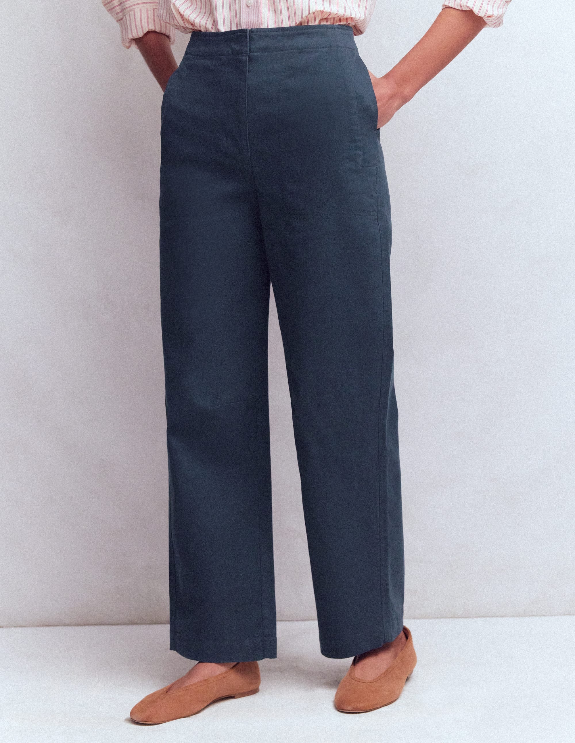 Barrel Leg Chino Trousers-Navy - Image 4