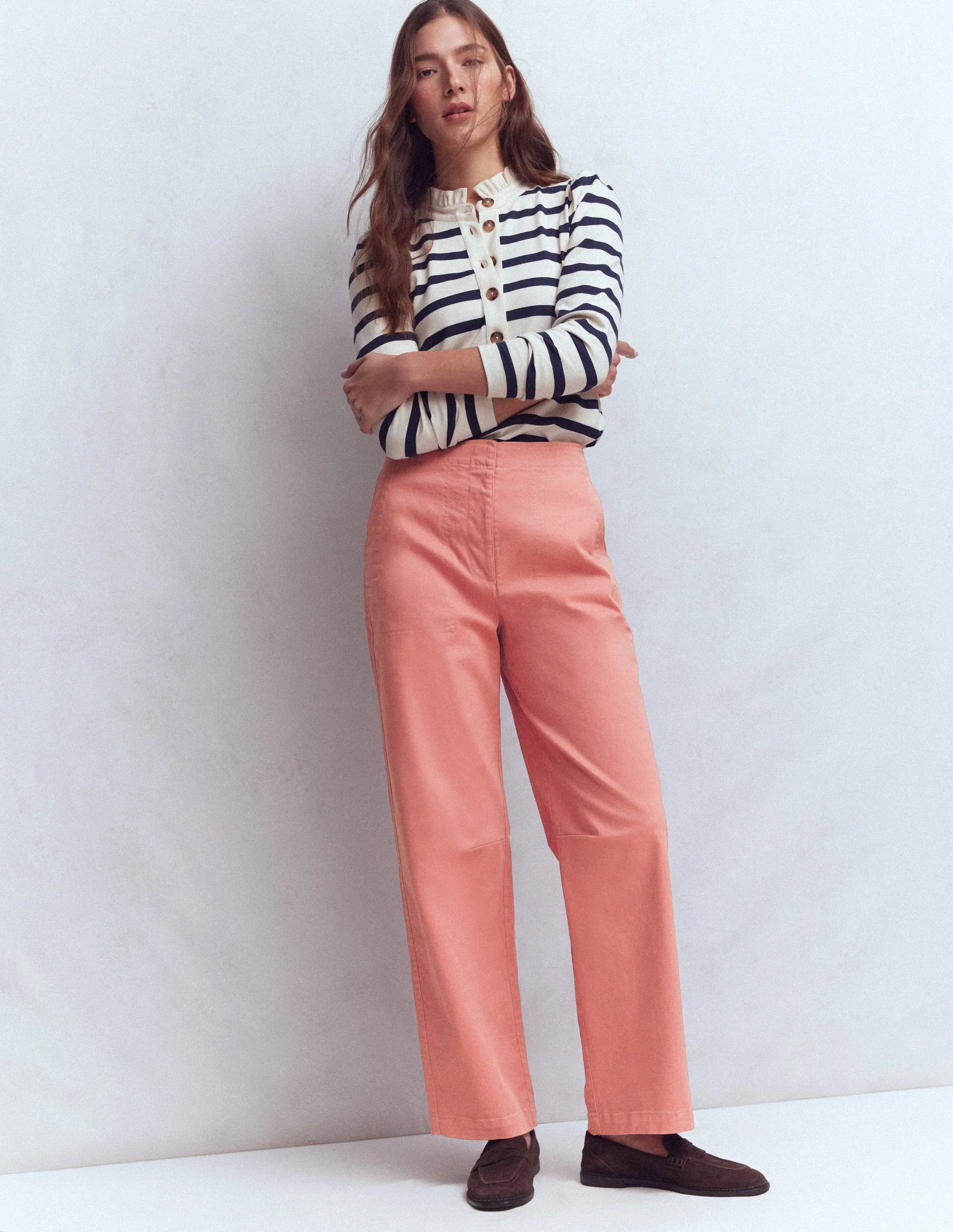 Barrel Leg Chino Trousers-Vintage Rose