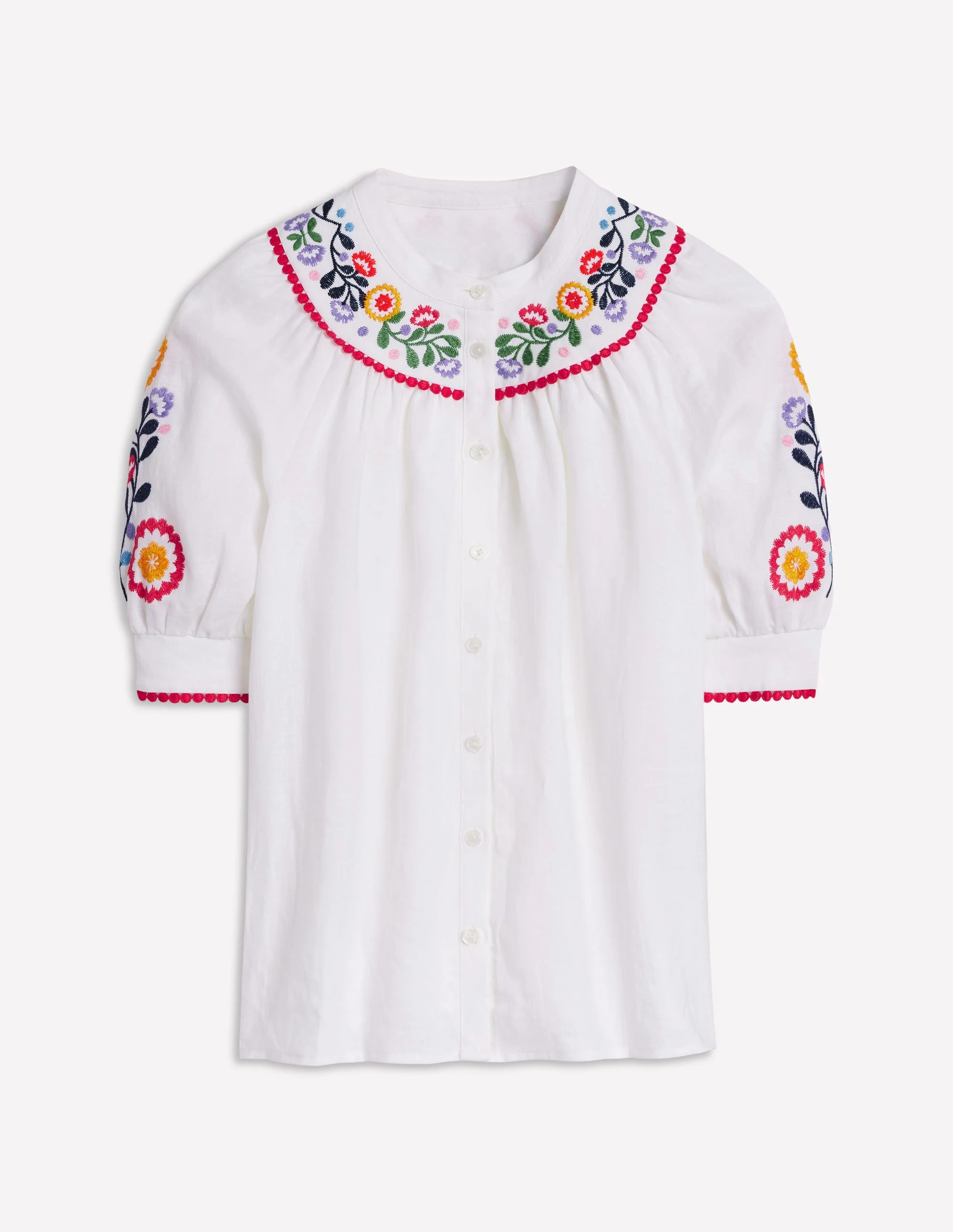 Bea Linen Top-White, Embroidery - Image 6