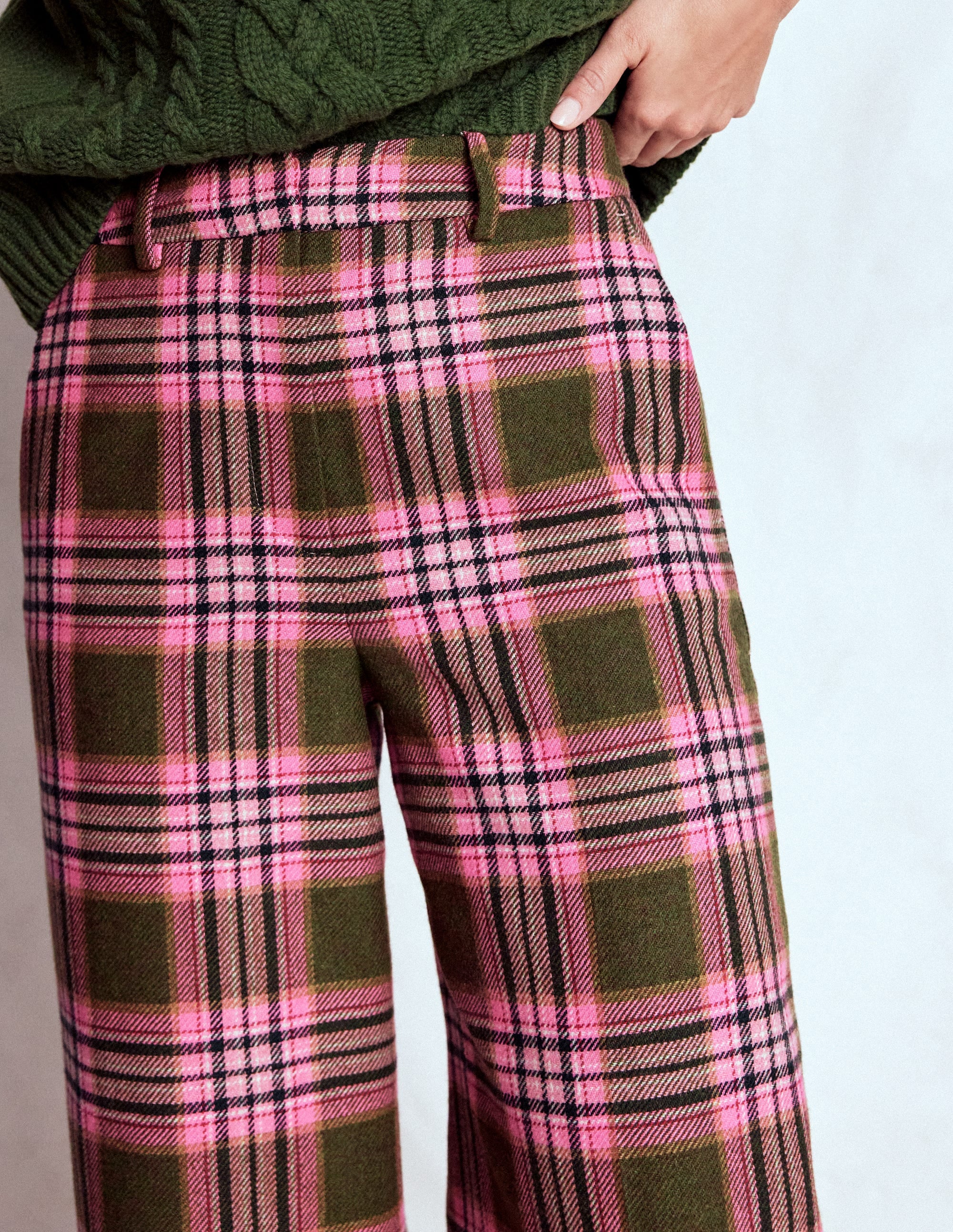 Belgravia Wool Trousers-Olive, Green and Pink Check - Image 5