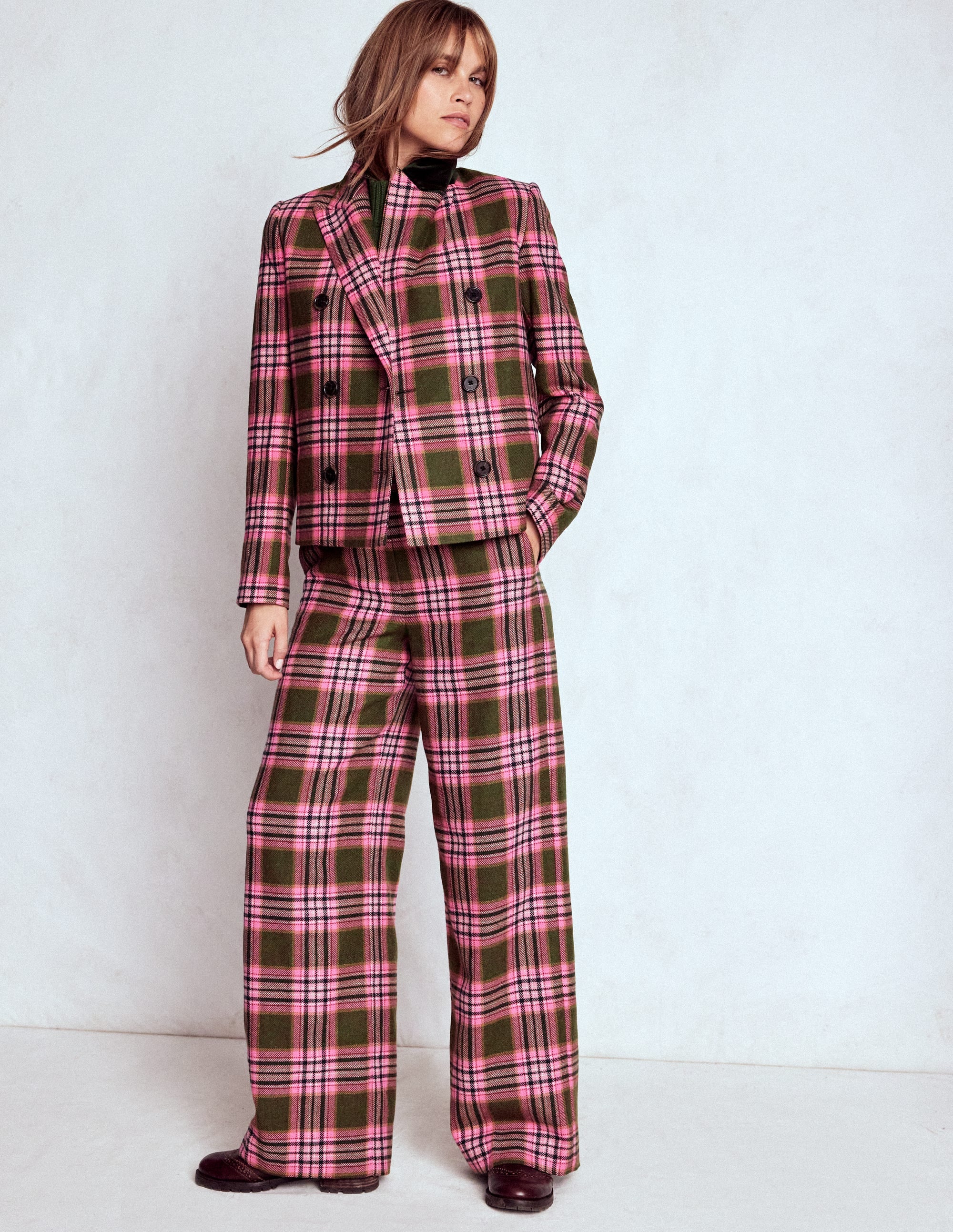Belgravia Wool Trousers-Olive, Green and Pink Check - Image 6