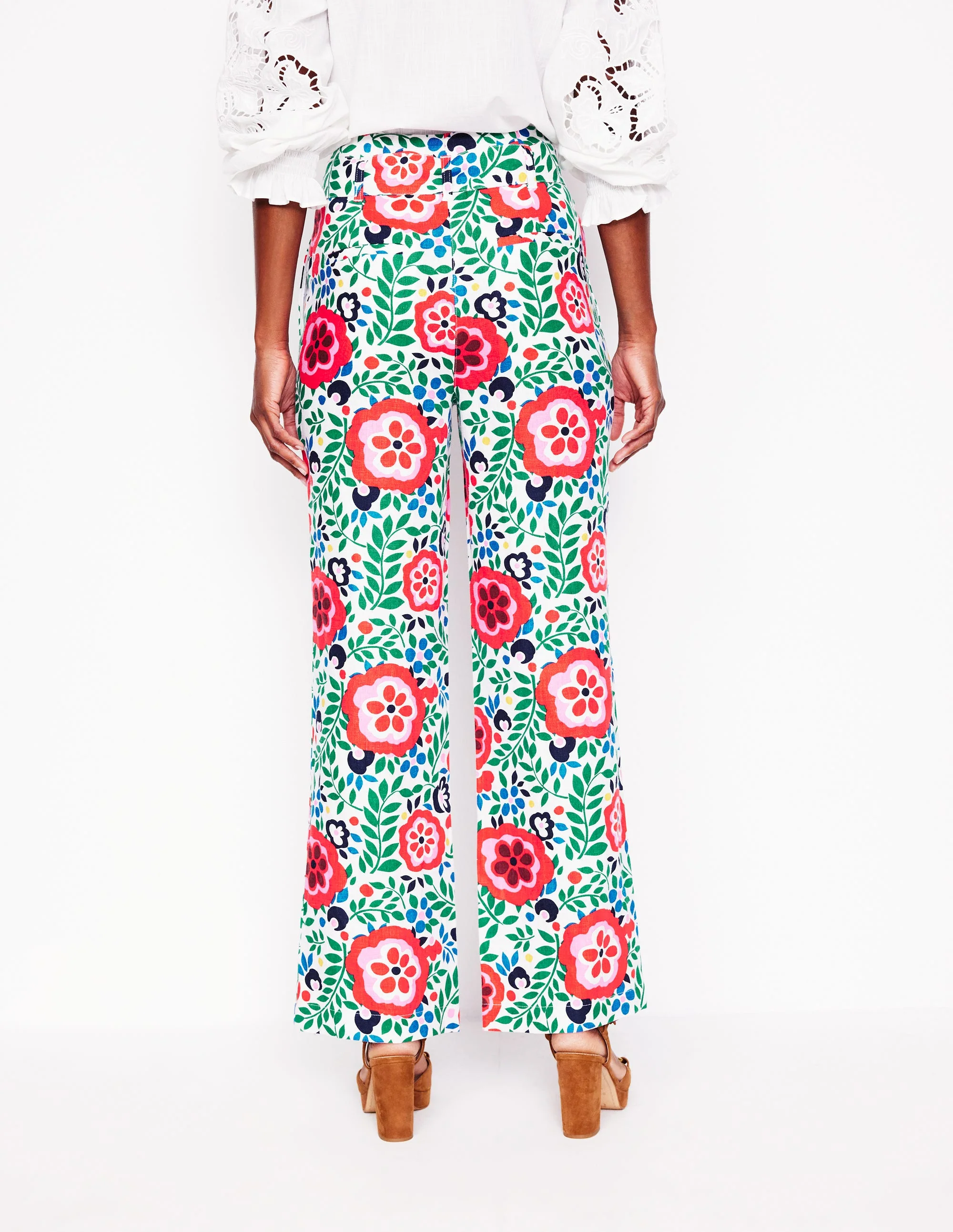 Belted Linen Trousers-Multi, Foliage Scatter - Image 4