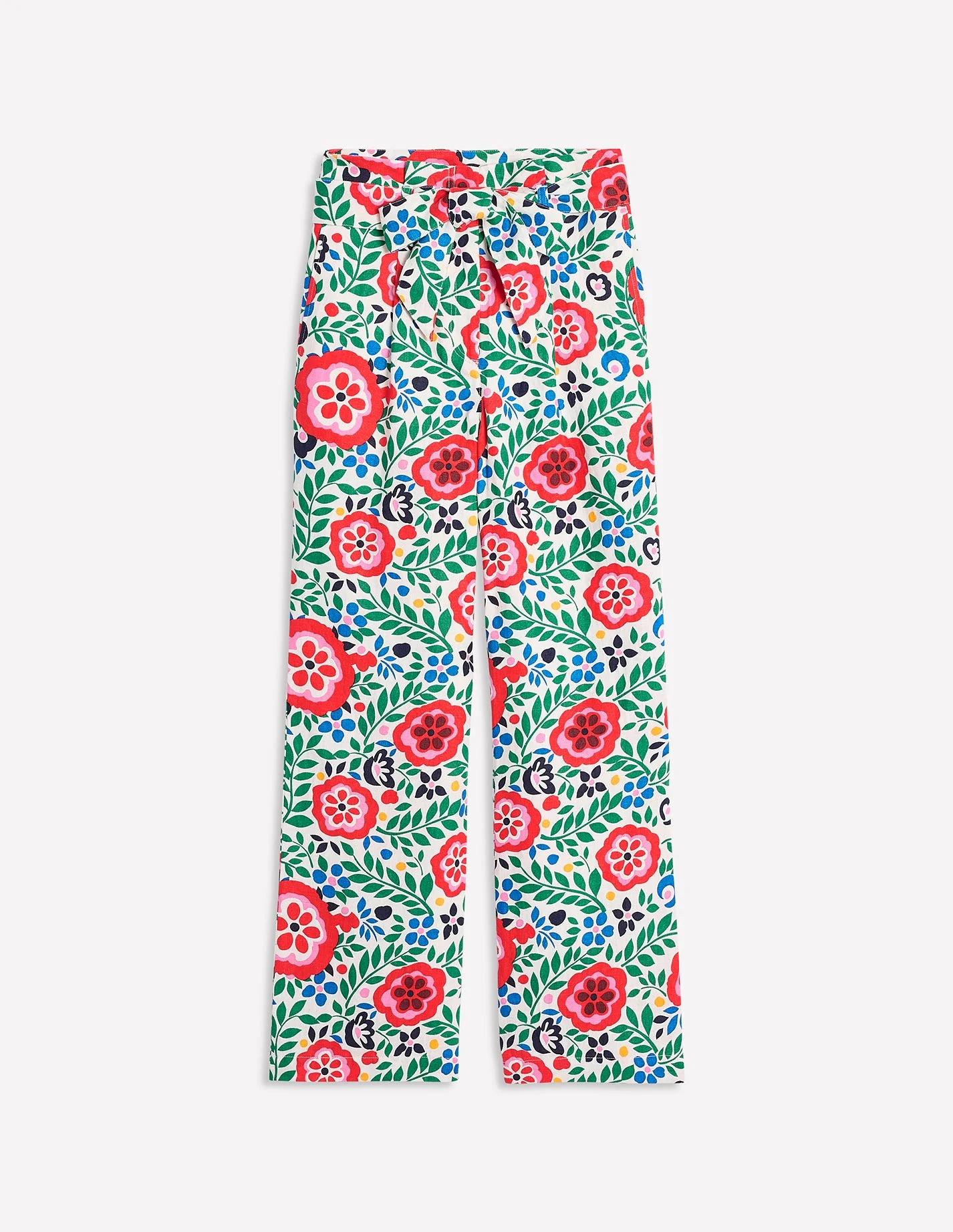 Belted Linen Trousers-Multi, Foliage Scatter - Image 5