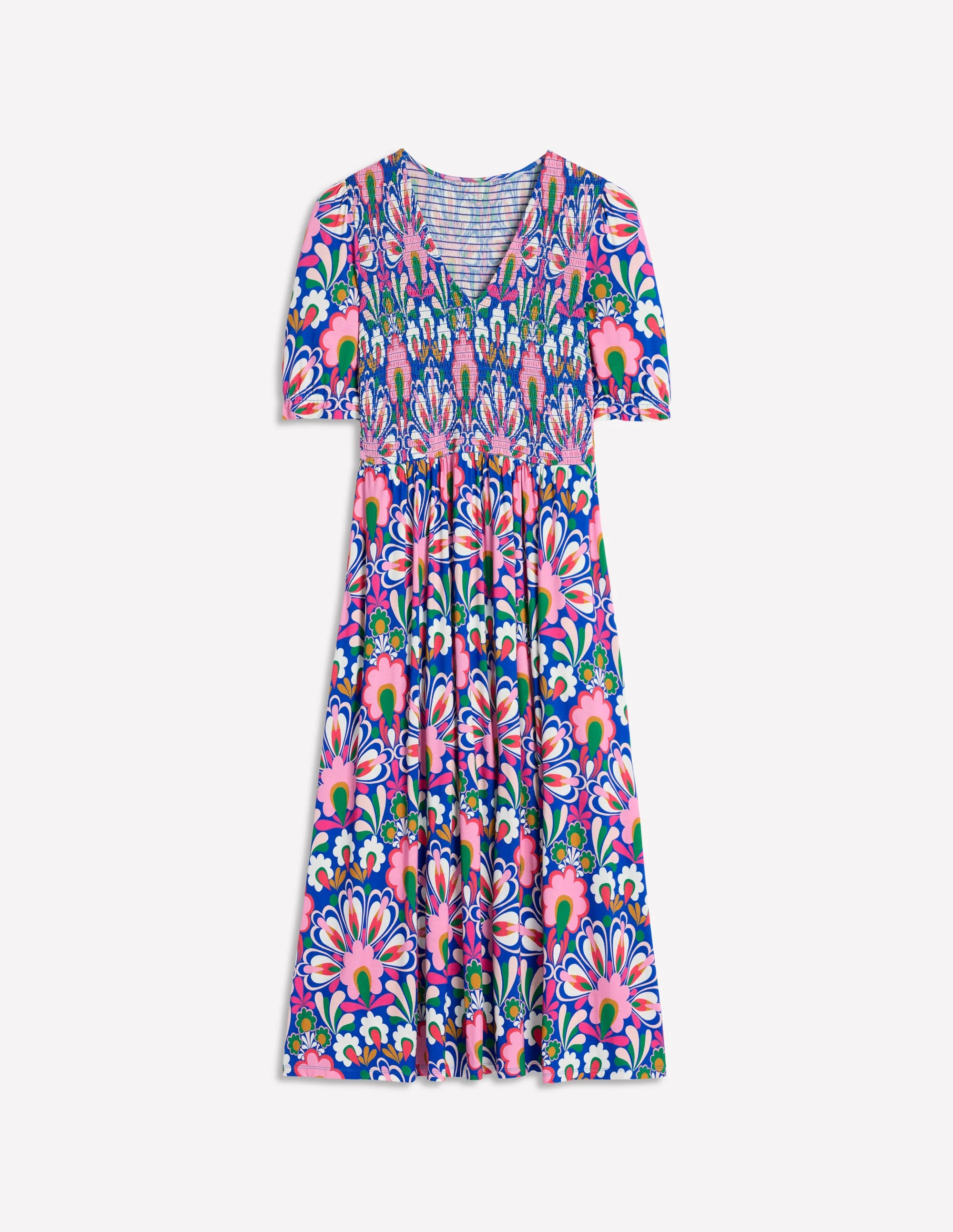 Bethany Smocked Jersey Dress-Gallery Blue, Dandelion - Image 7