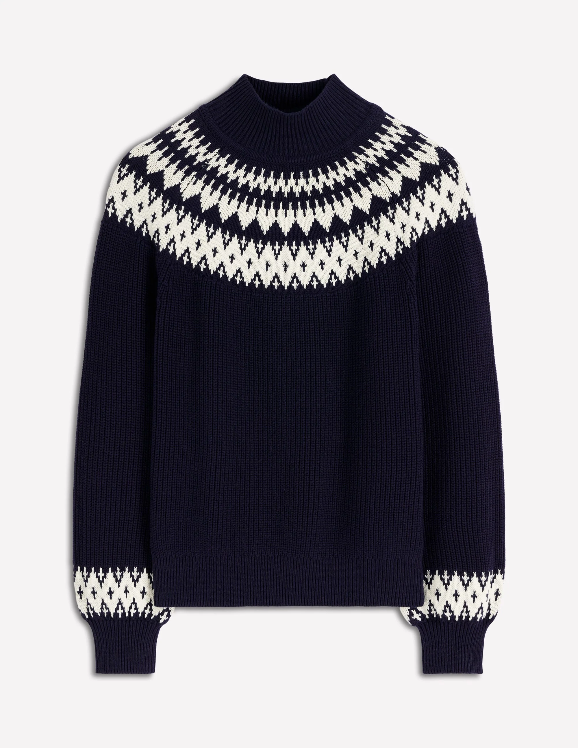 Bianca Cotton High Neck Jumper-Navy Fair Isle - Image 7