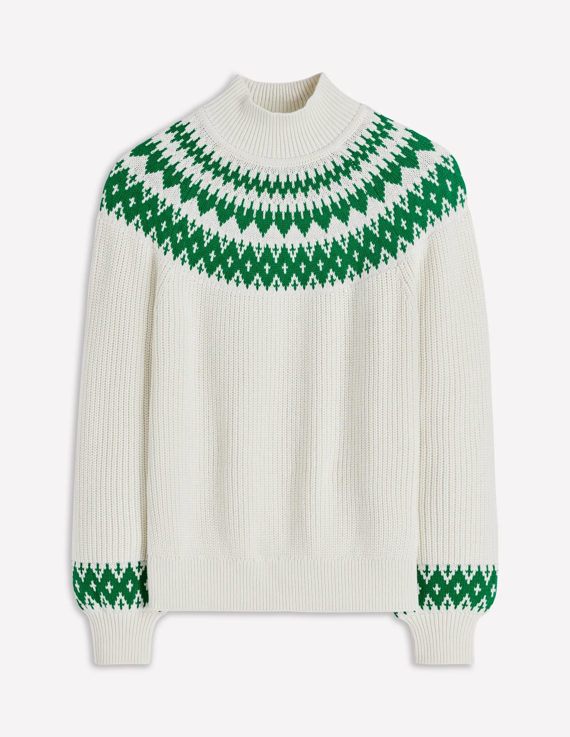 Bianca Cotton High Neck Jumper-Warm Ivory Fair Isle - Image 6