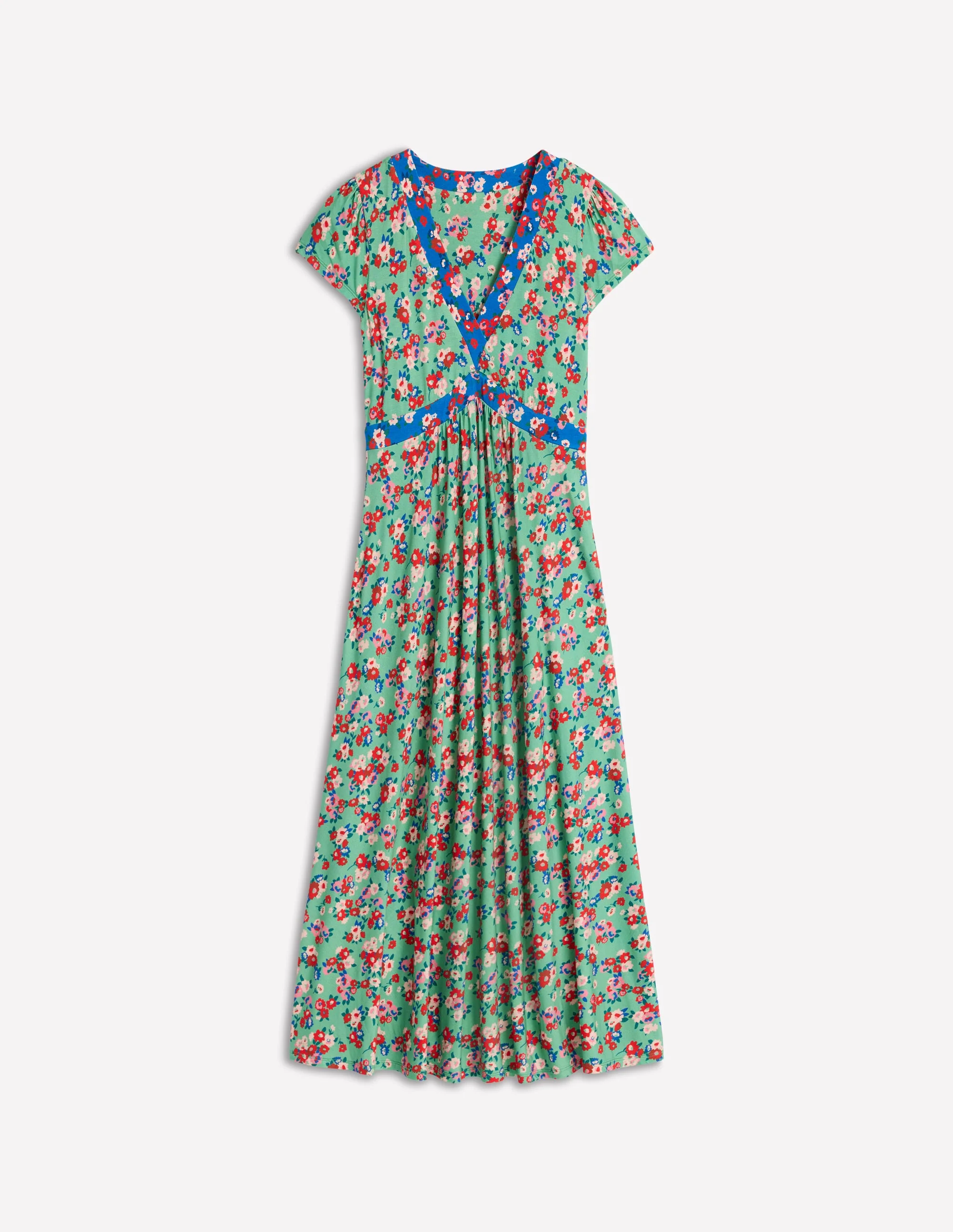 Bias Cut Jersey Midi Dress-Jade, Painterly Posy - Image 5