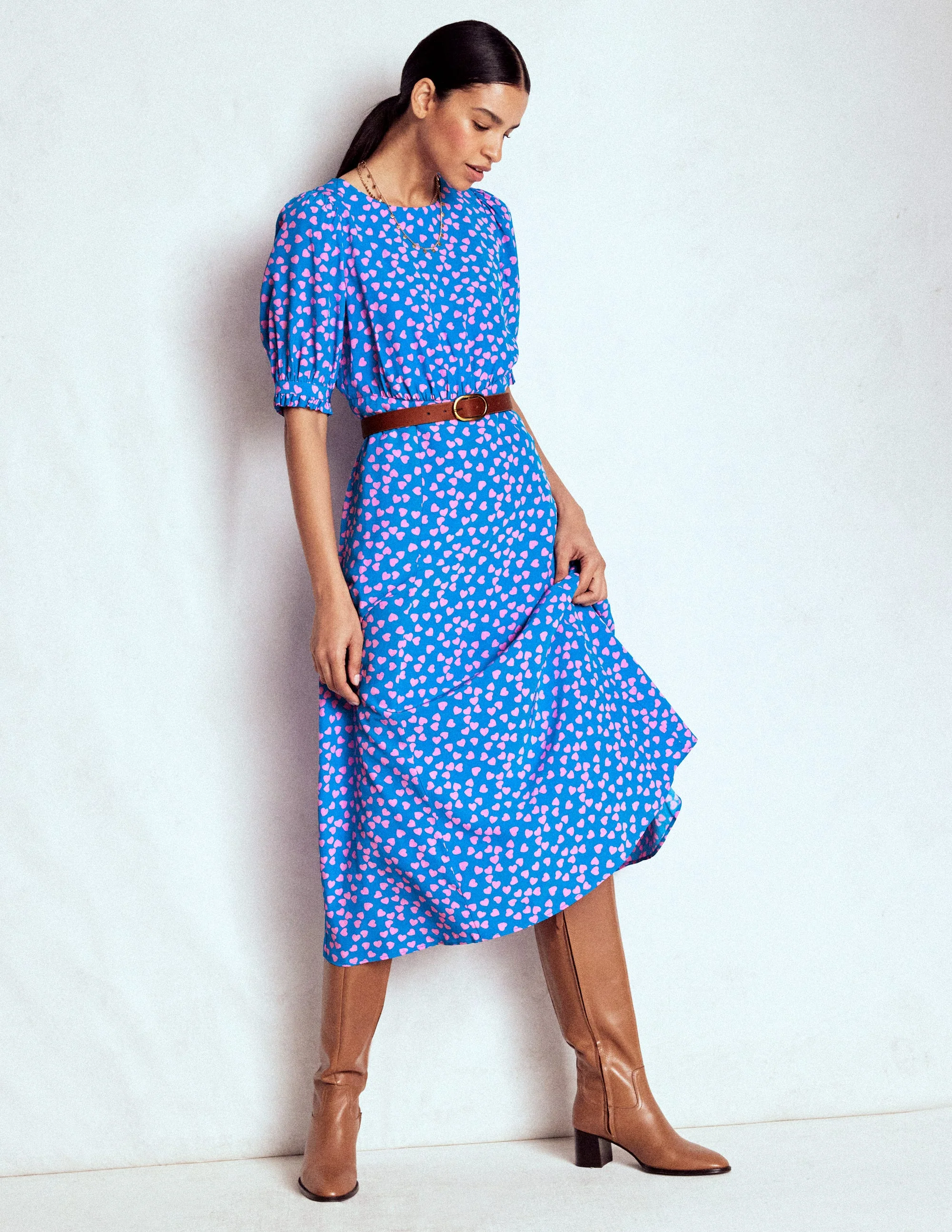 Blanca Midi Tea Dress-Kingfisher Blue, Heart Cascade - Image 6