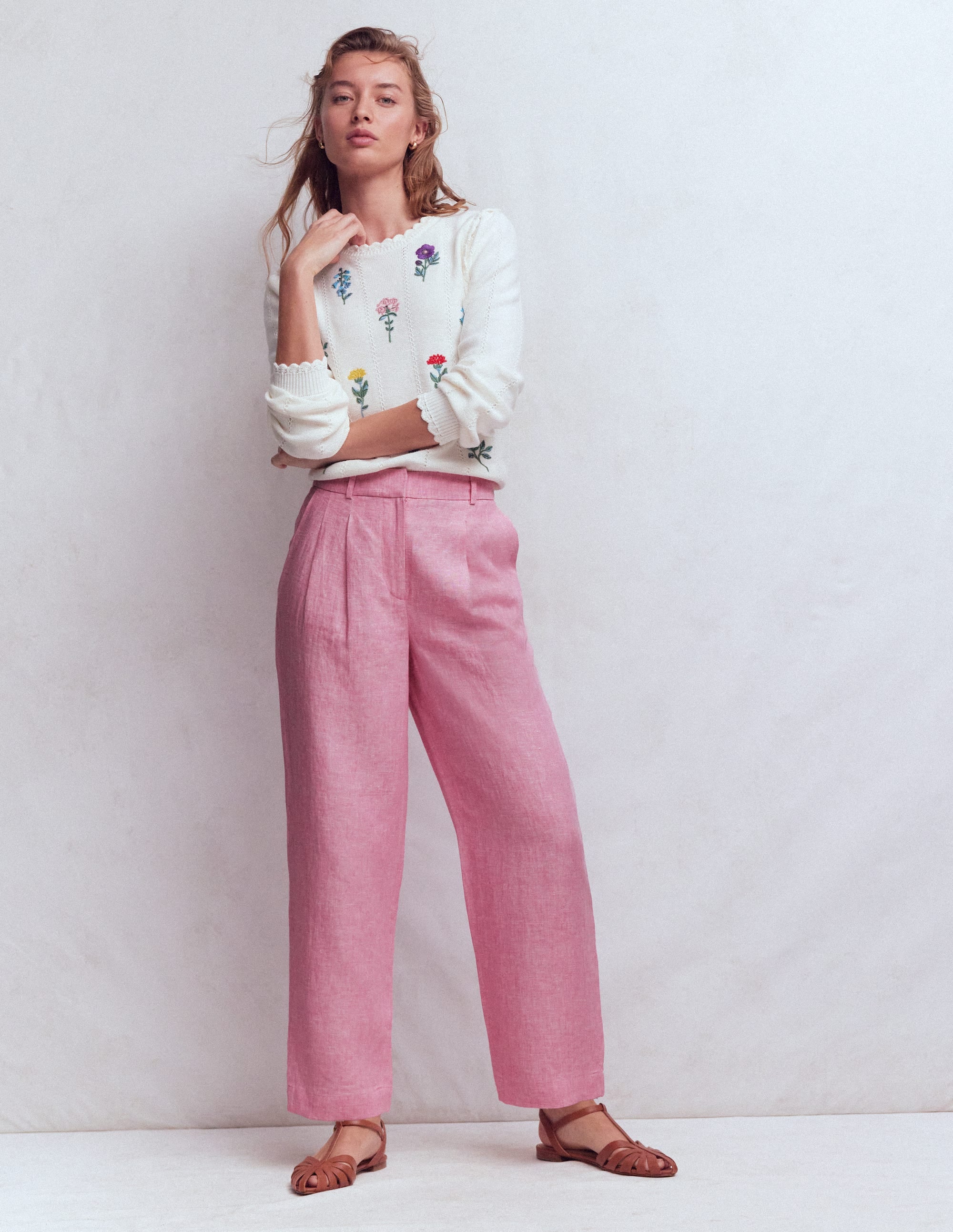 Bloomsbury Linen Trousers-Meadowsweet Pink Chambray
