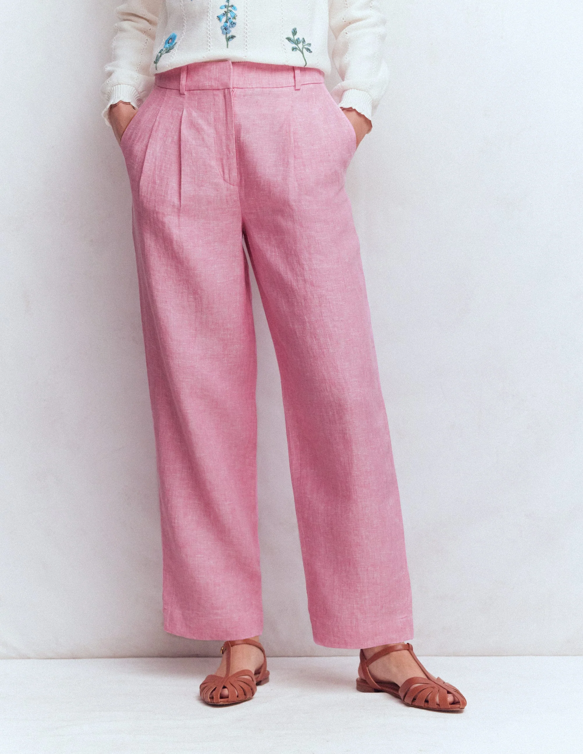 Bloomsbury Linen Trousers-Meadowsweet Pink Chambray - Image 4