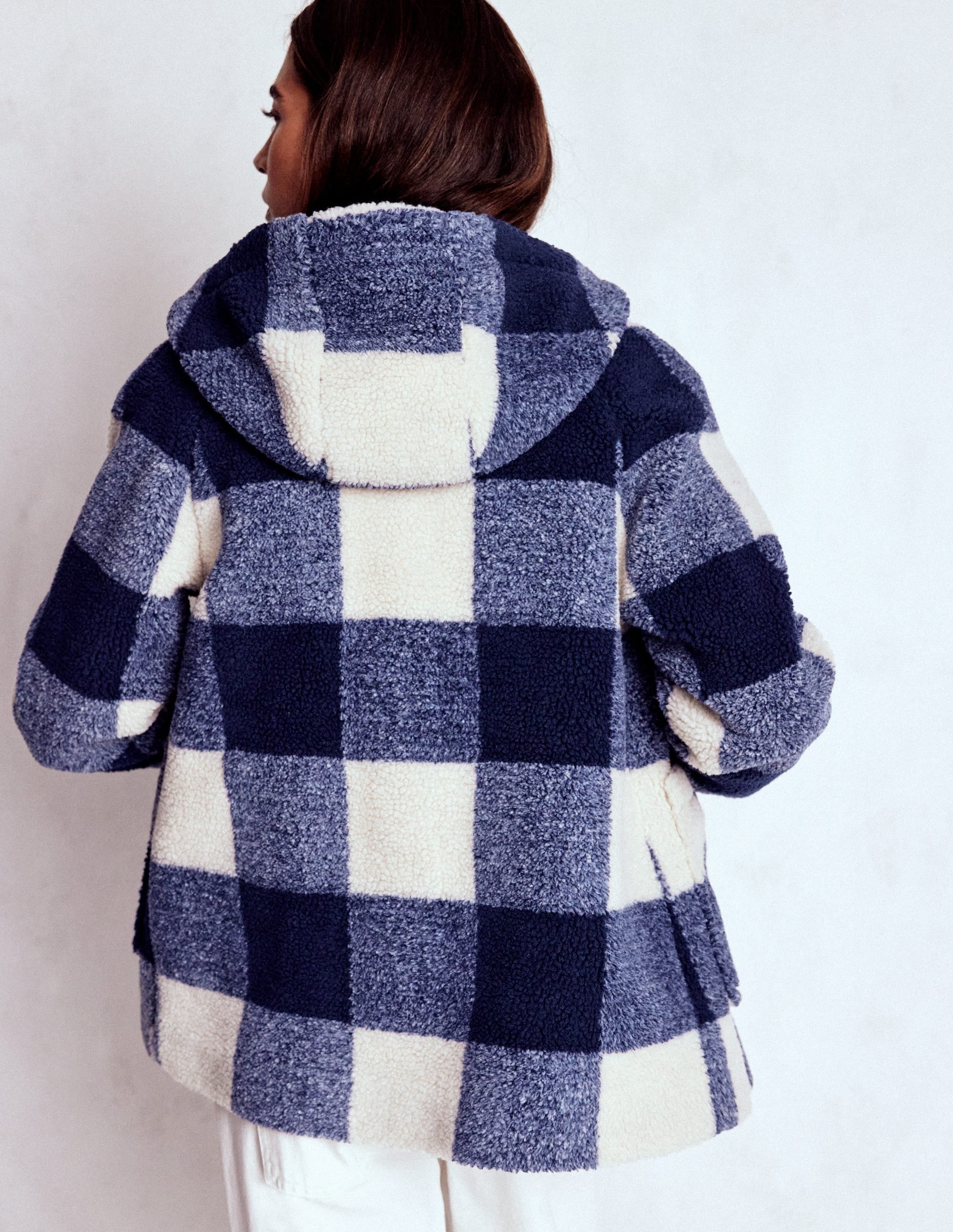 Borg Duffle Coat-College Navy Gingham - Image 3