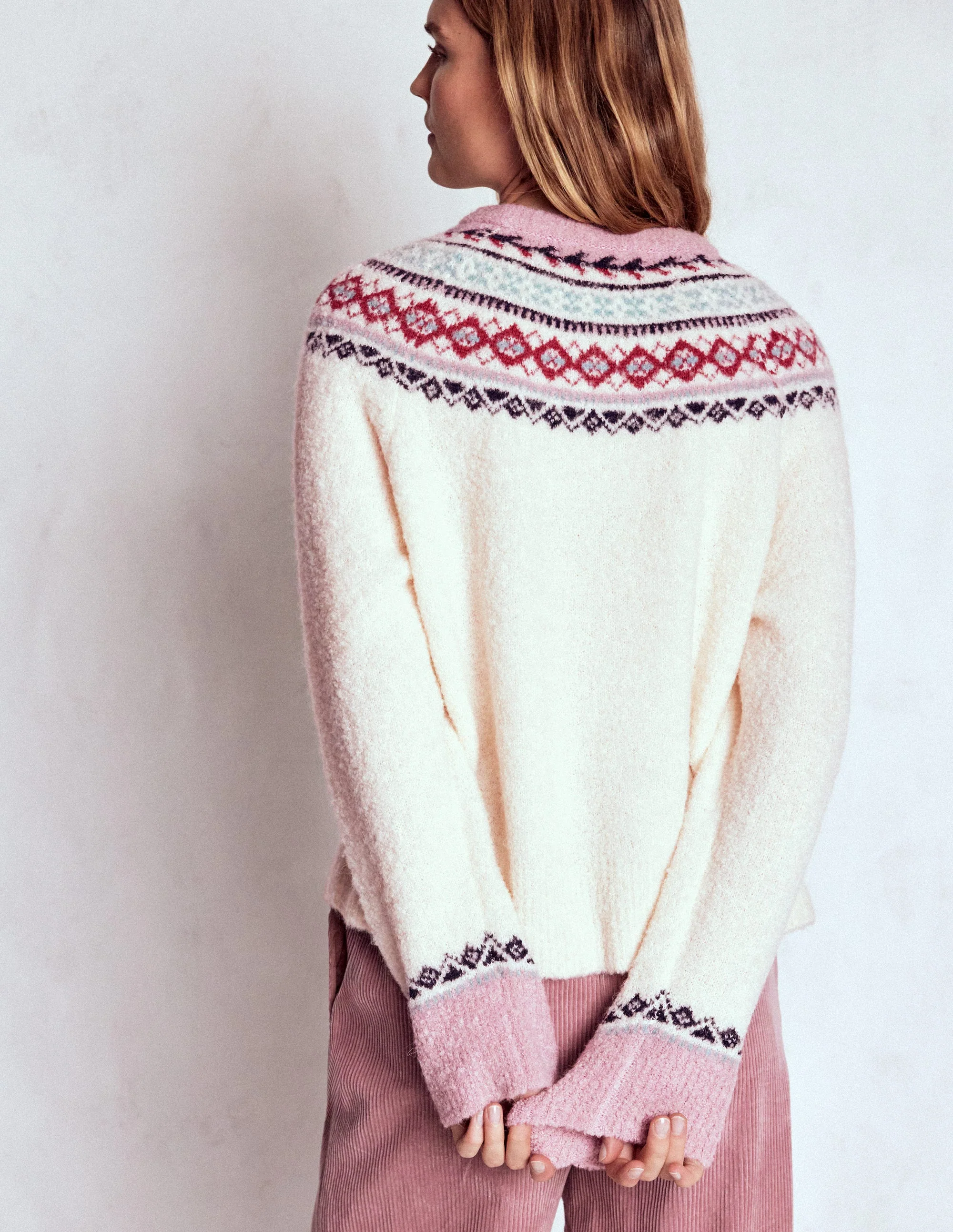 Bouclé Raglan Jumper-Warm Ivory Fair Isle - Image 3
