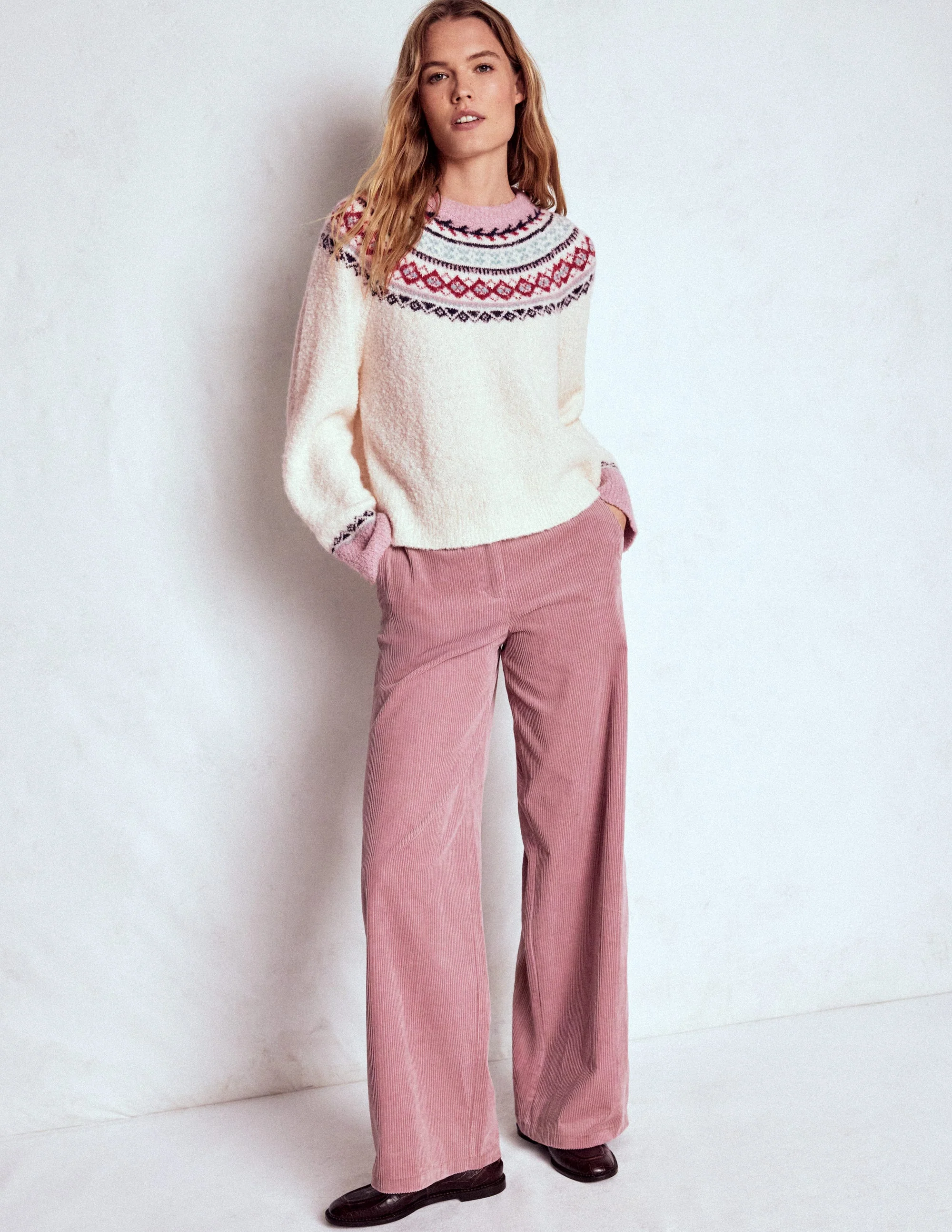 Bouclé Raglan Jumper-Warm Ivory Fair Isle - Image 4