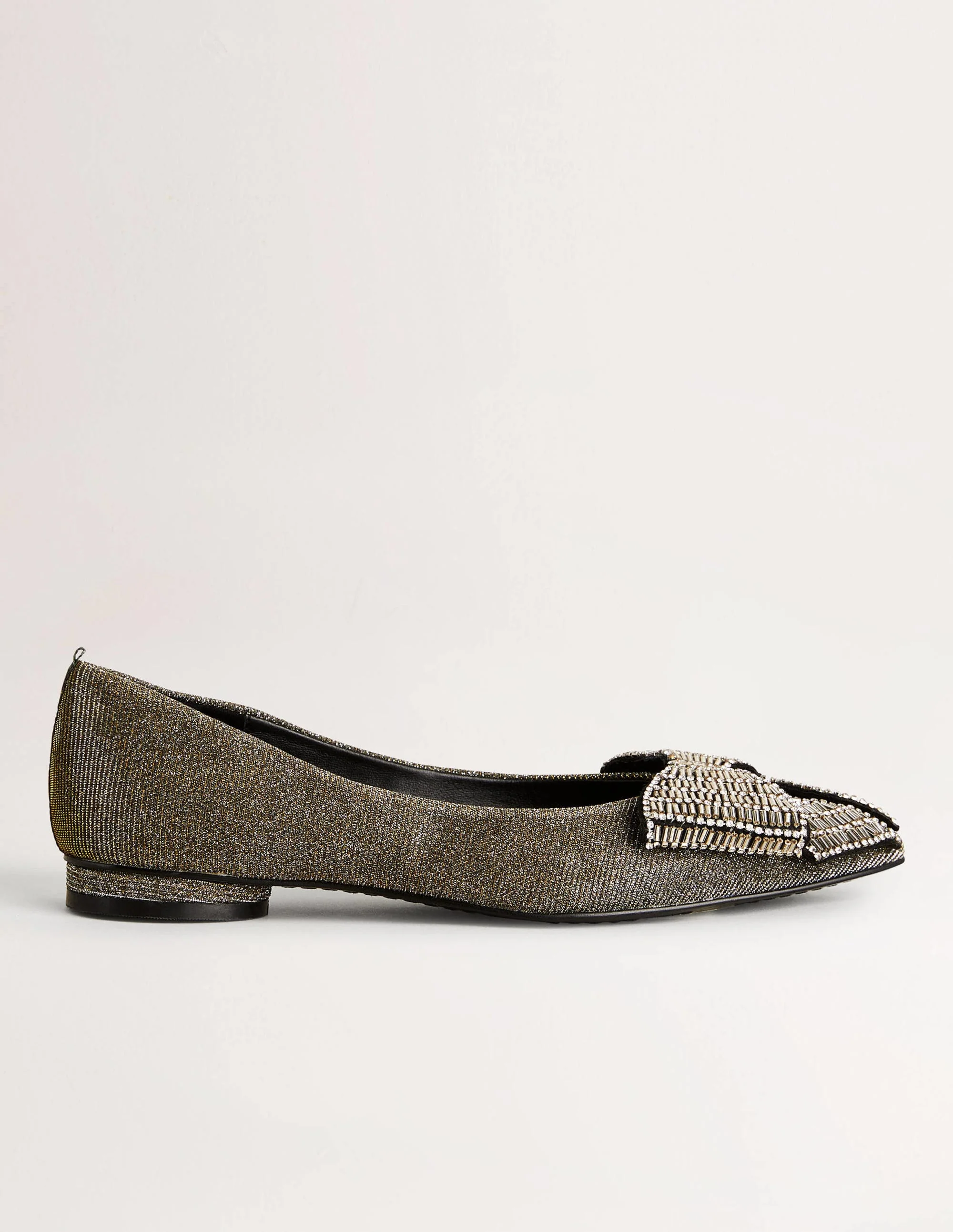 Bow Embellished Pointed Flats-Metallic