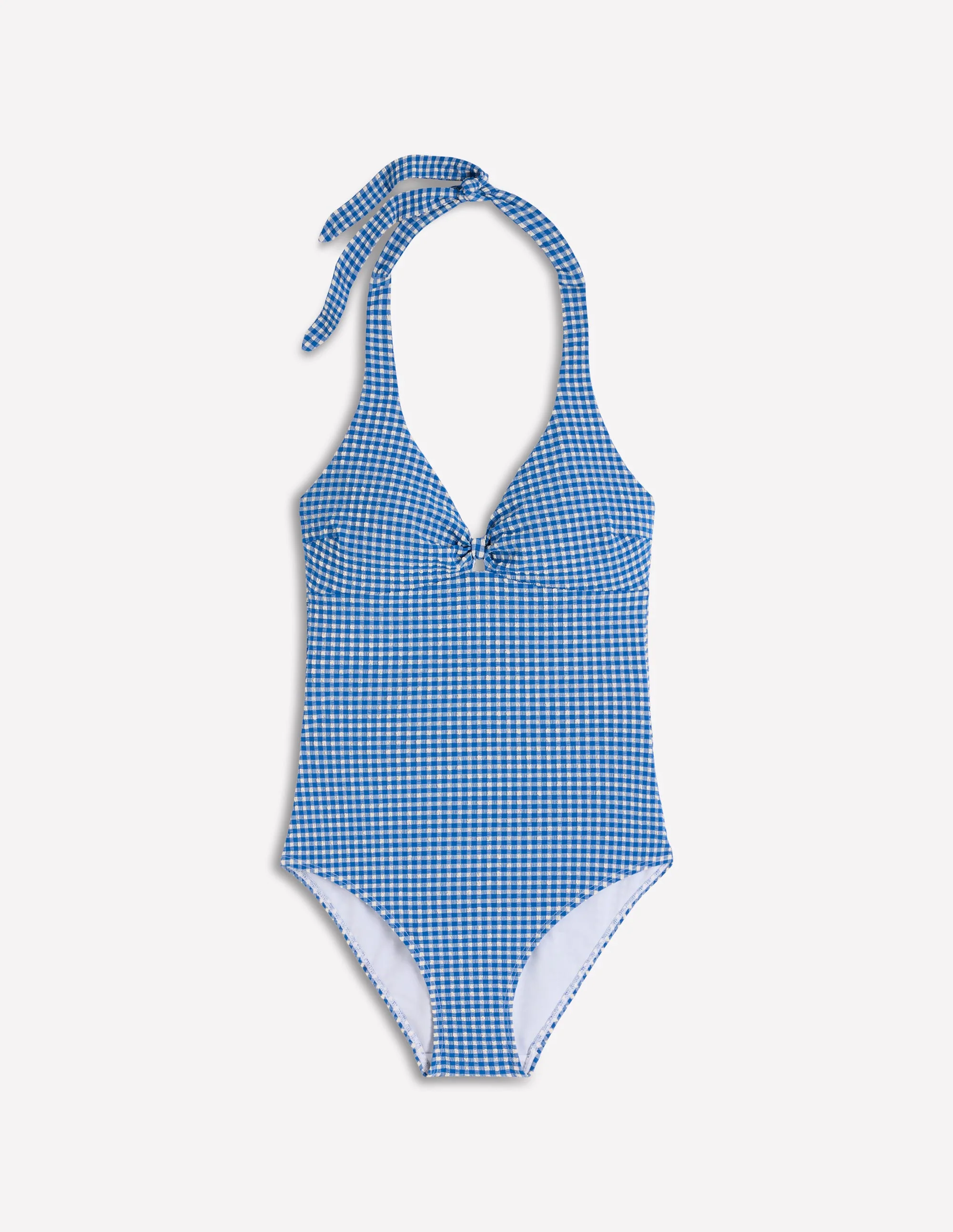 Bow Halter Swimsuit-Bright Blue, Gingham - Image 9