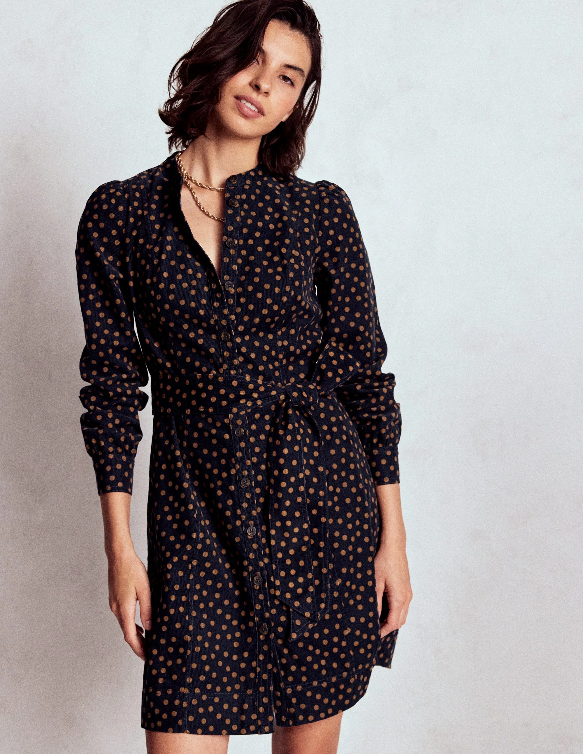 Bre Cord Short Dress-French Navy, Painted Dot