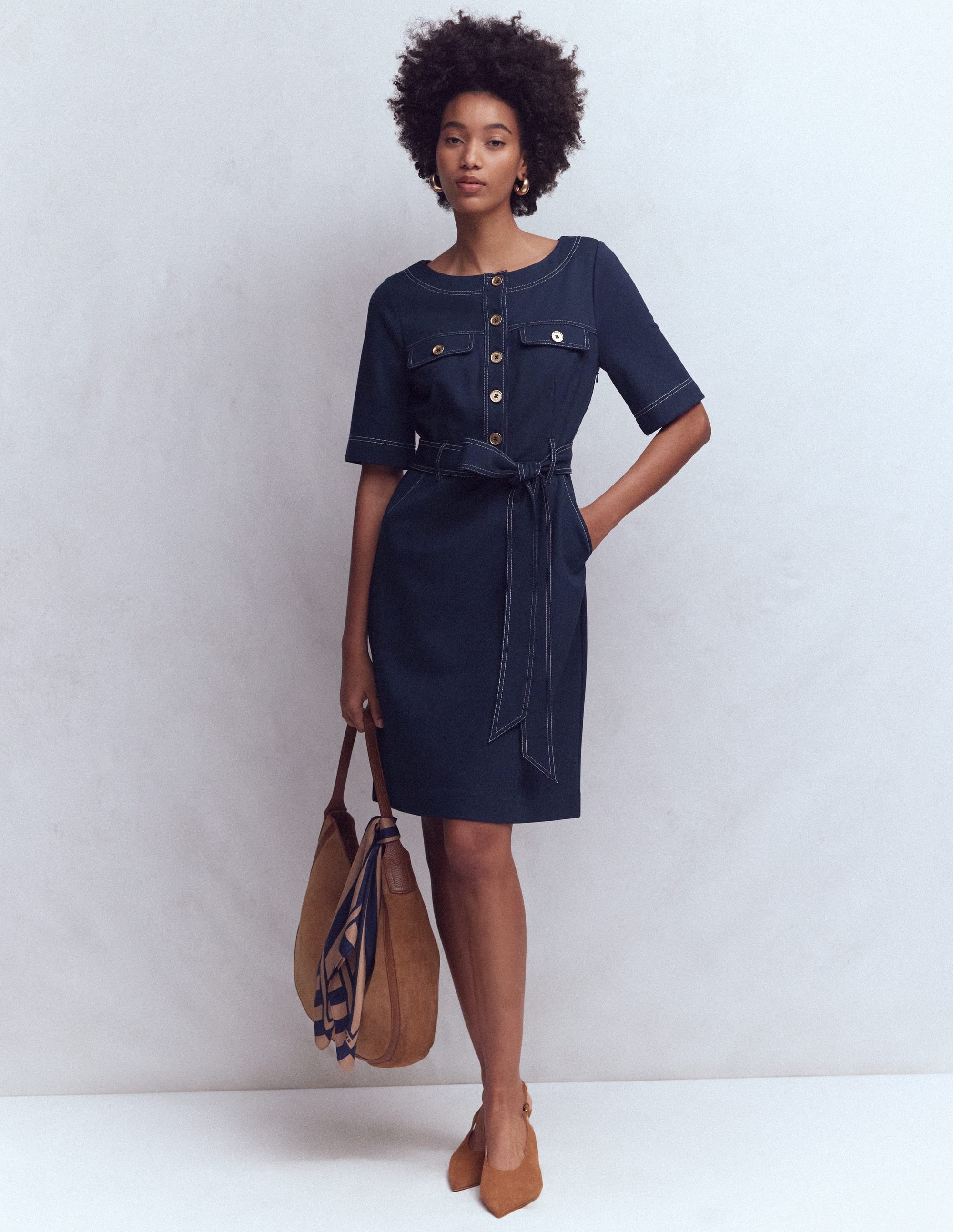 Bria Ponte Shift Dress-Navy - Image 4