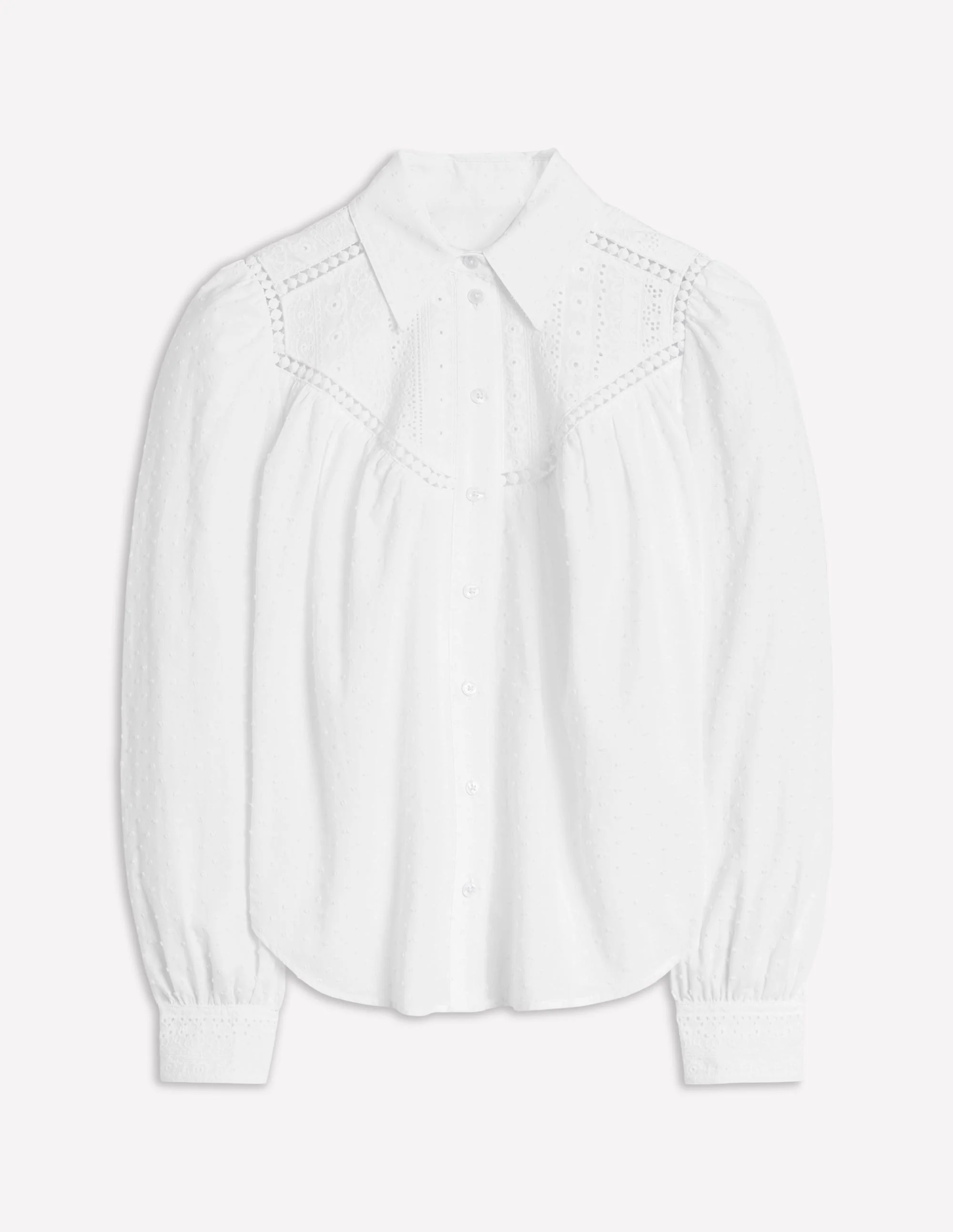Broderie Contrast Yoke Shirt-White - Image 8