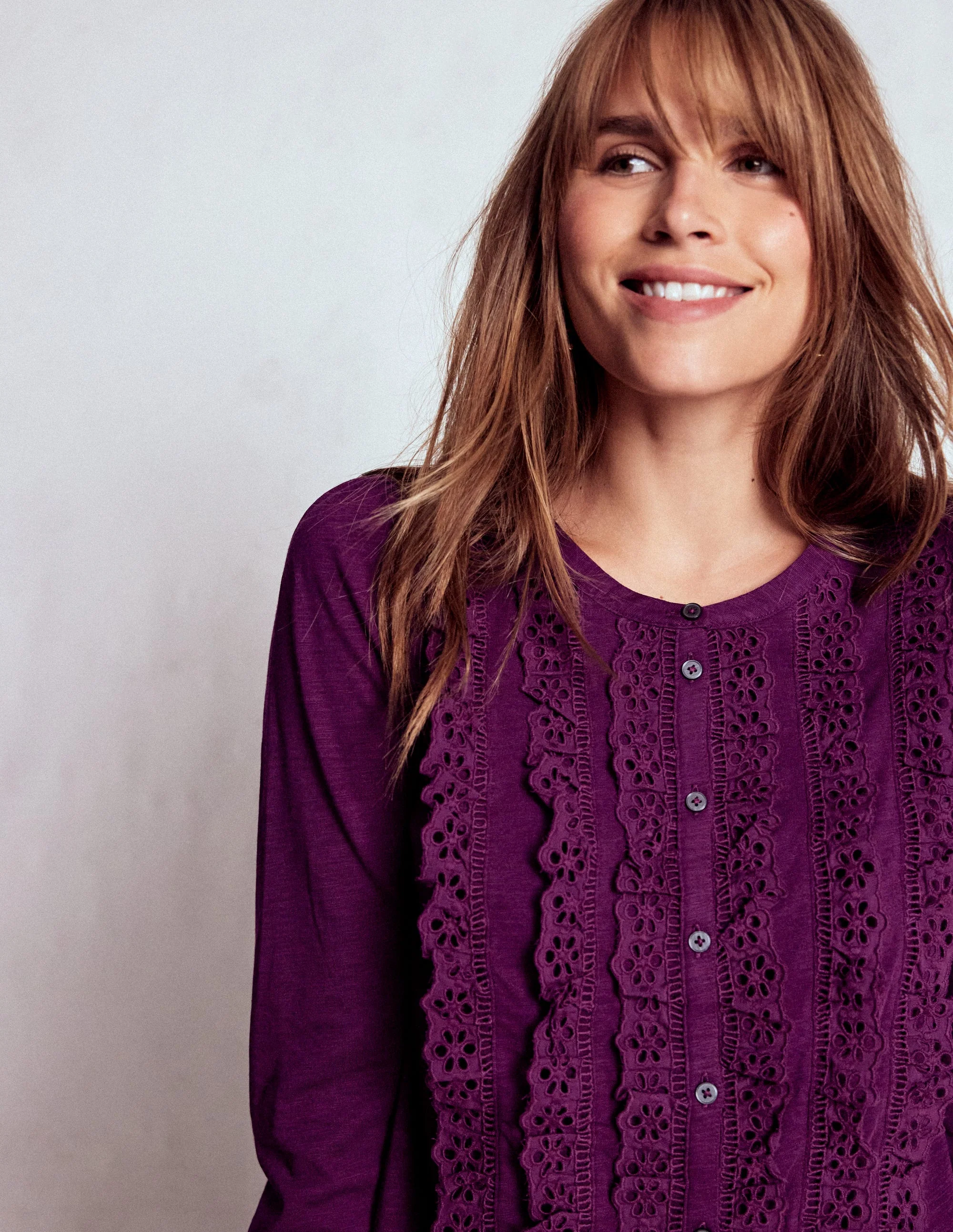 Broderie Ruffle Jersey Shirt-Plum Jam - Image 2